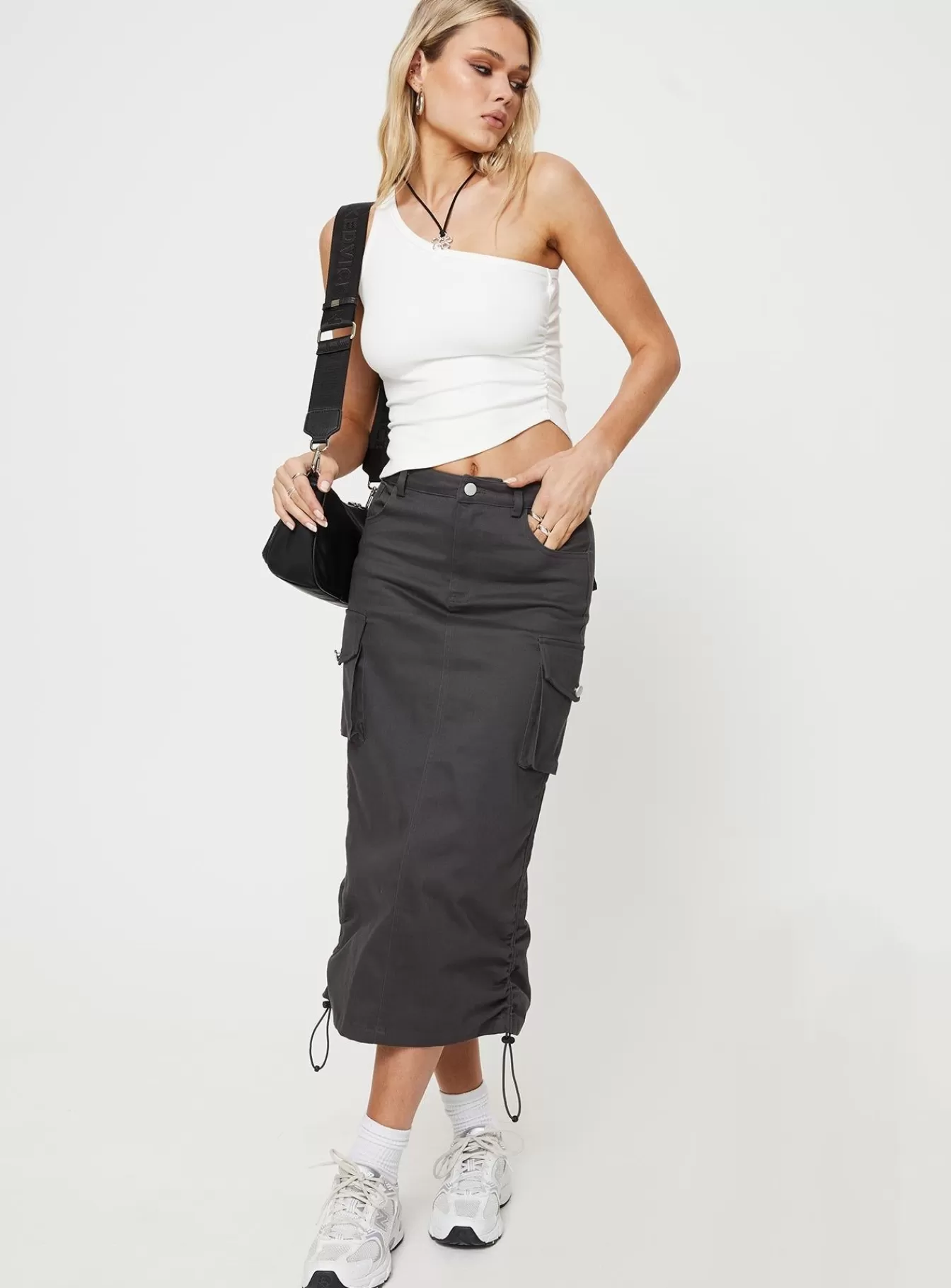 Princess Polly Skirts | Bellows Cargo Midi Skirt Washed Black