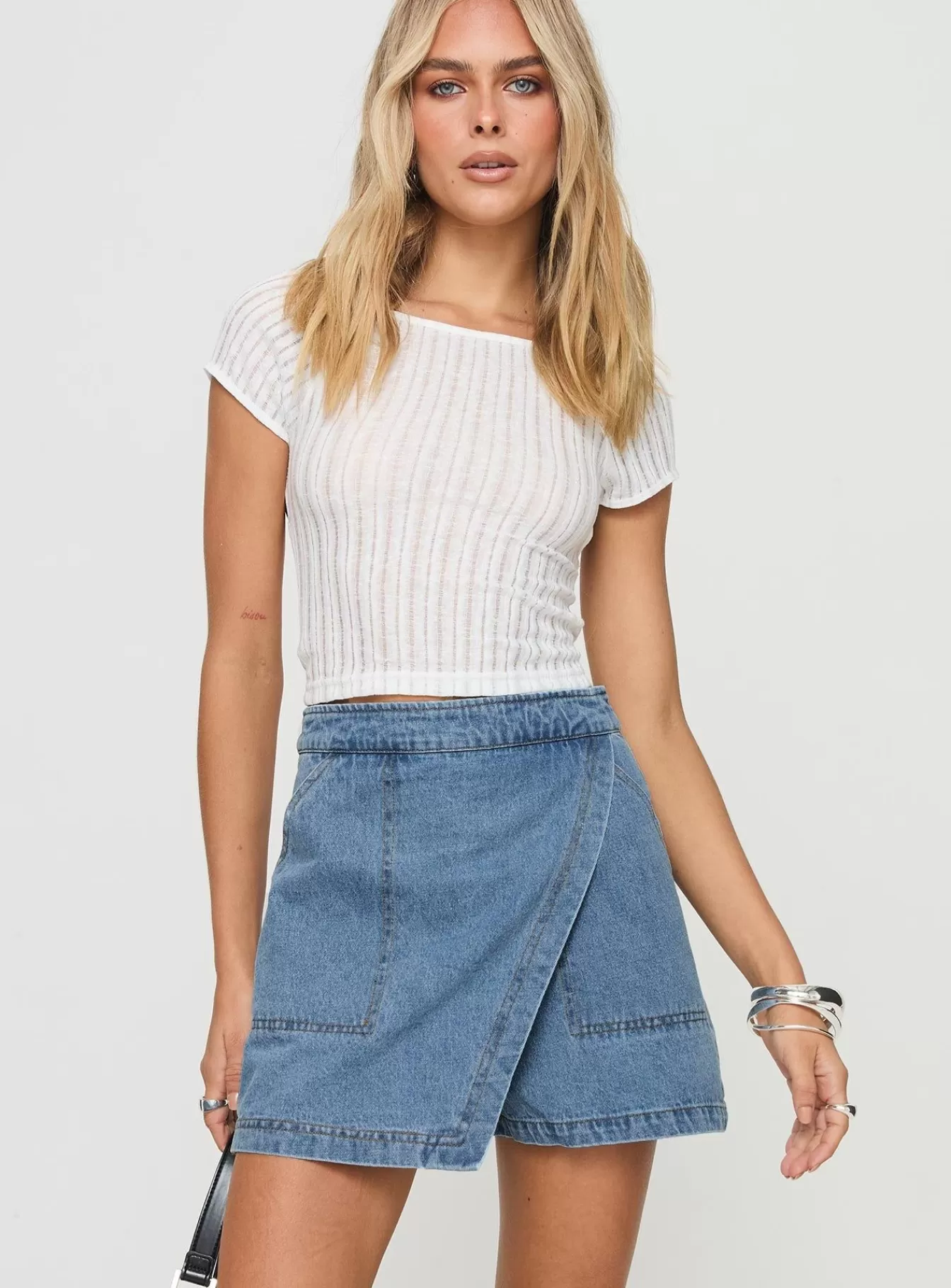 Princess Polly Mini Skirts | Bentiez Denim Skort Mid Wash