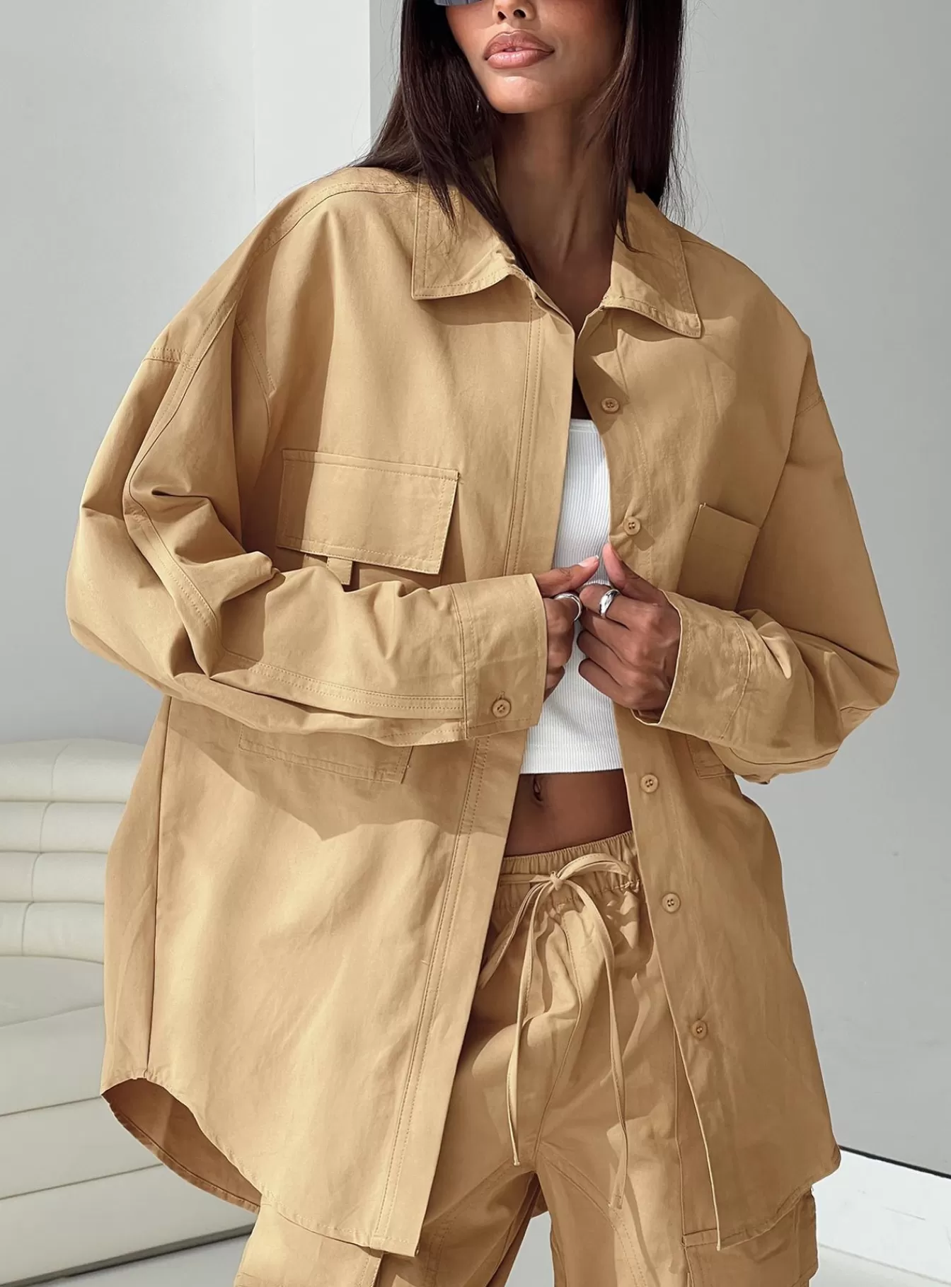 Princess Polly Long Sleeve Tops | Bilbury Cargo Shacket Caramel