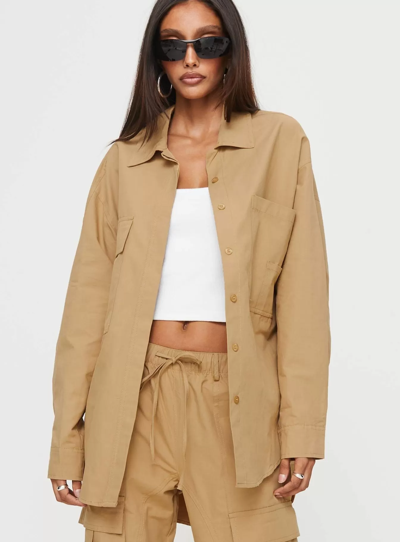 Princess Polly Long Sleeve Tops | Bilbury Cargo Shacket Caramel