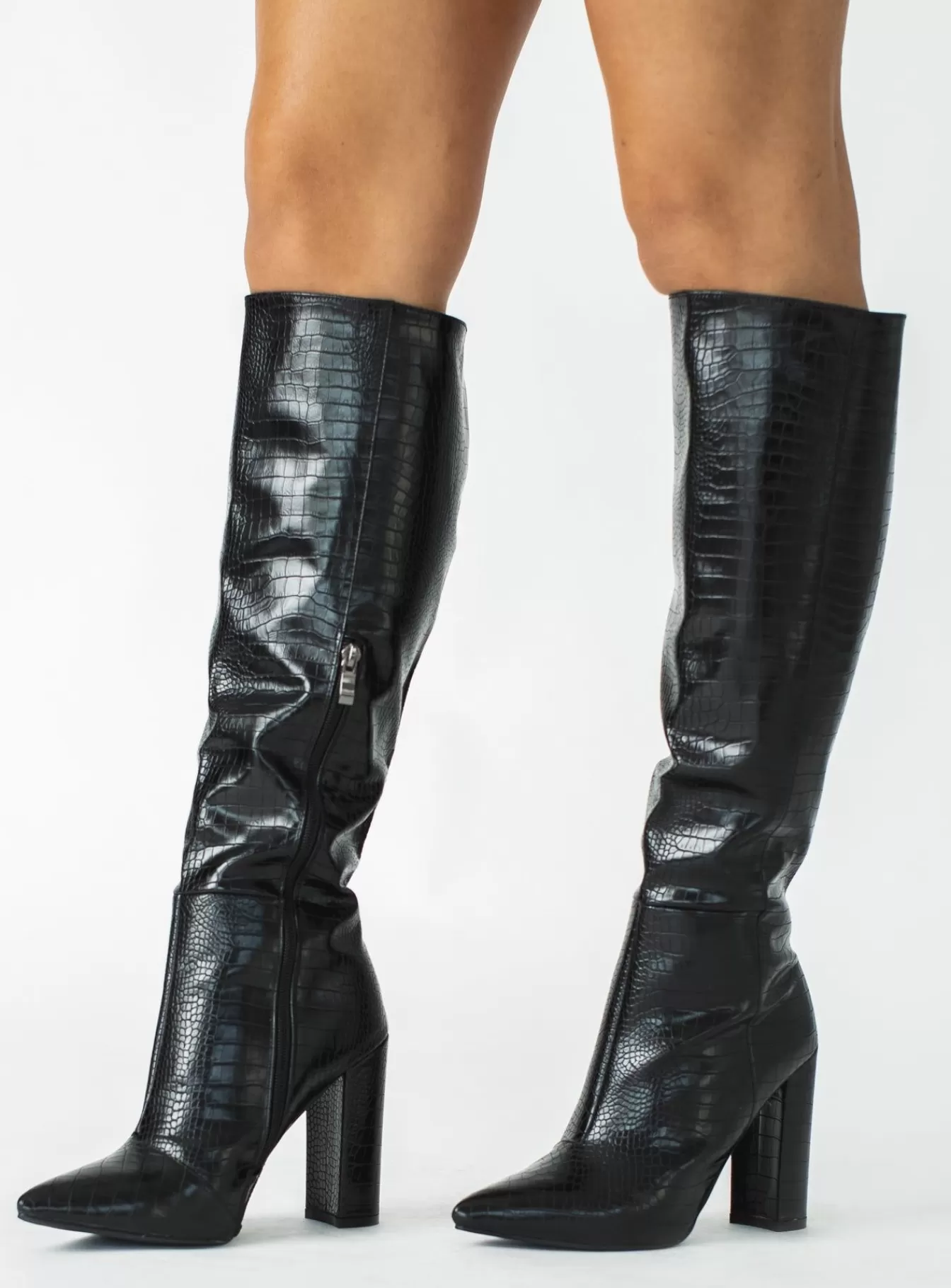 Princess Polly Boots | Billini Milla Croc Knee High Boots Black