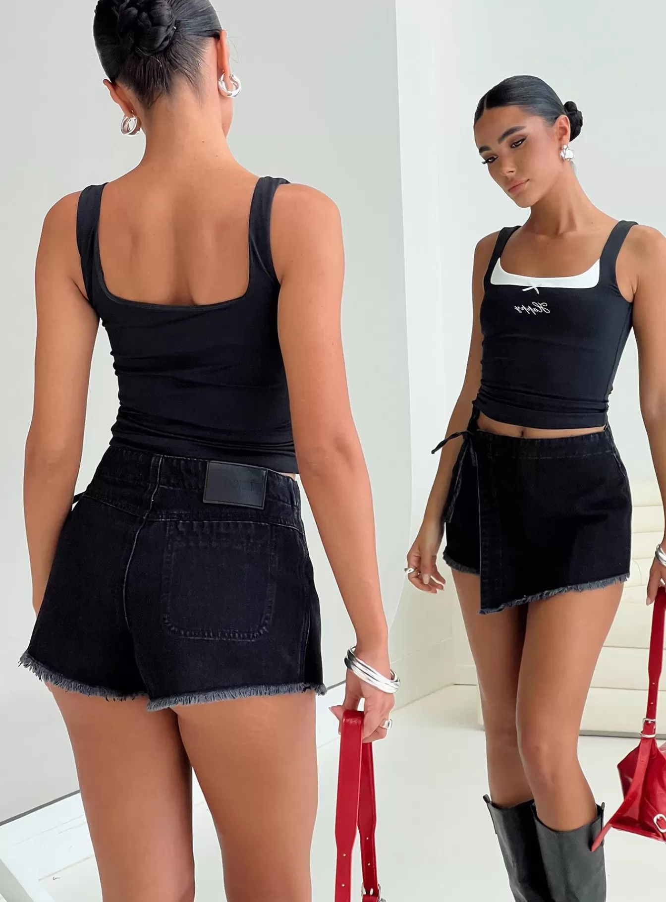 Princess Polly Mini Skirts | Bowden Skort Washed Black