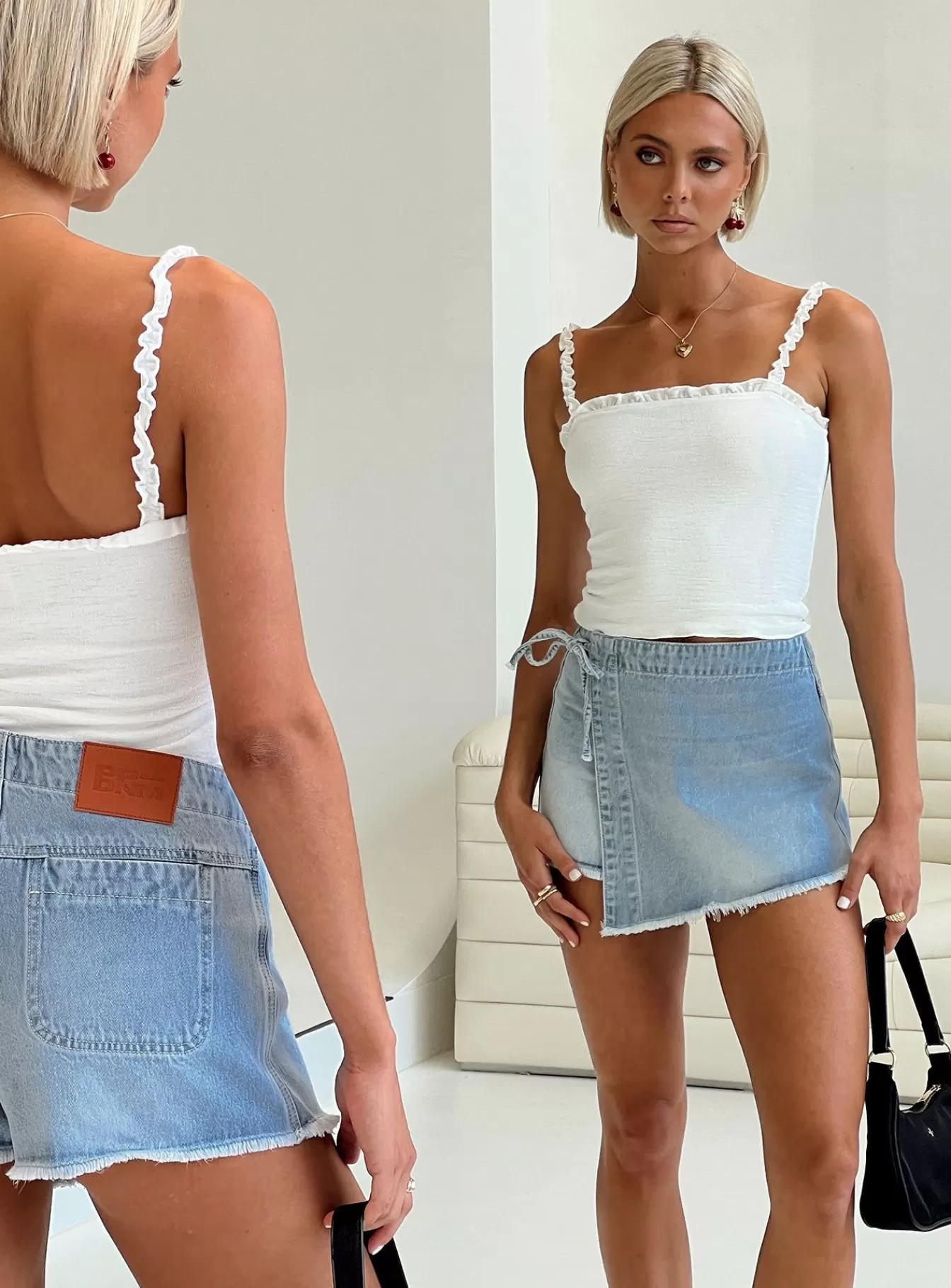 Princess Polly Mini Skirts | Bowden Skort Light Wash Denim