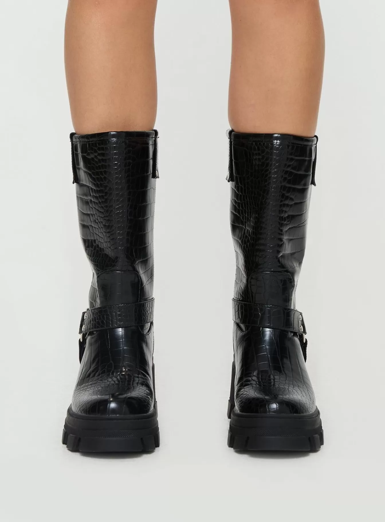 Princess Polly Boots | Boyfriend Boots Black Croc