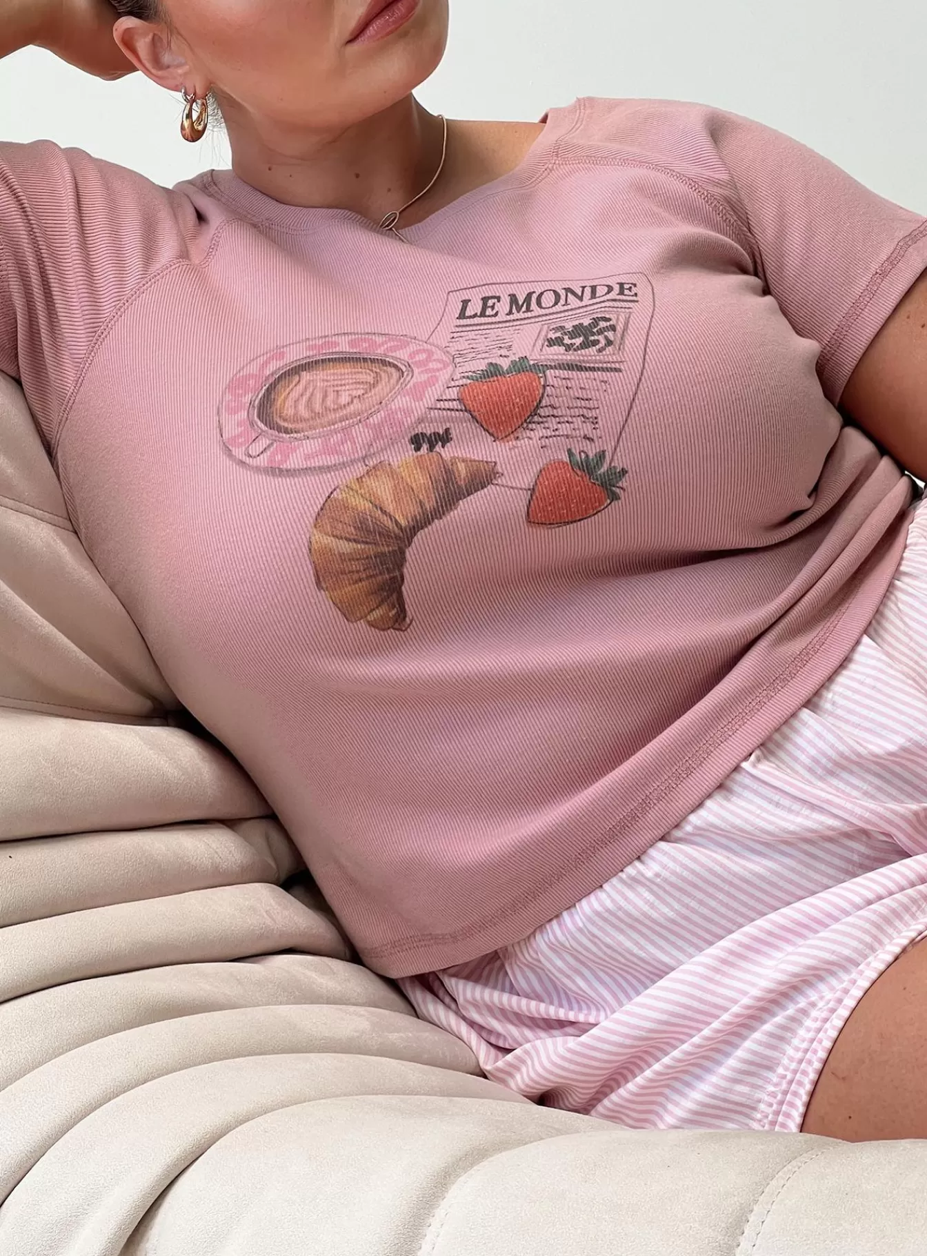 Princess Polly Casual Tops | Breakfast Buffet Sleep Tee Curve Pink
