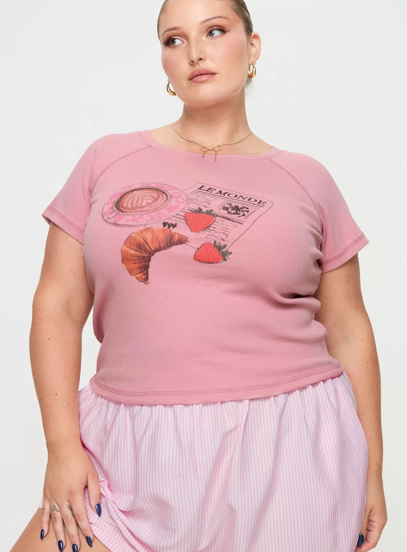 Princess Polly Casual Tops | Breakfast Buffet Sleep Tee Curve Pink