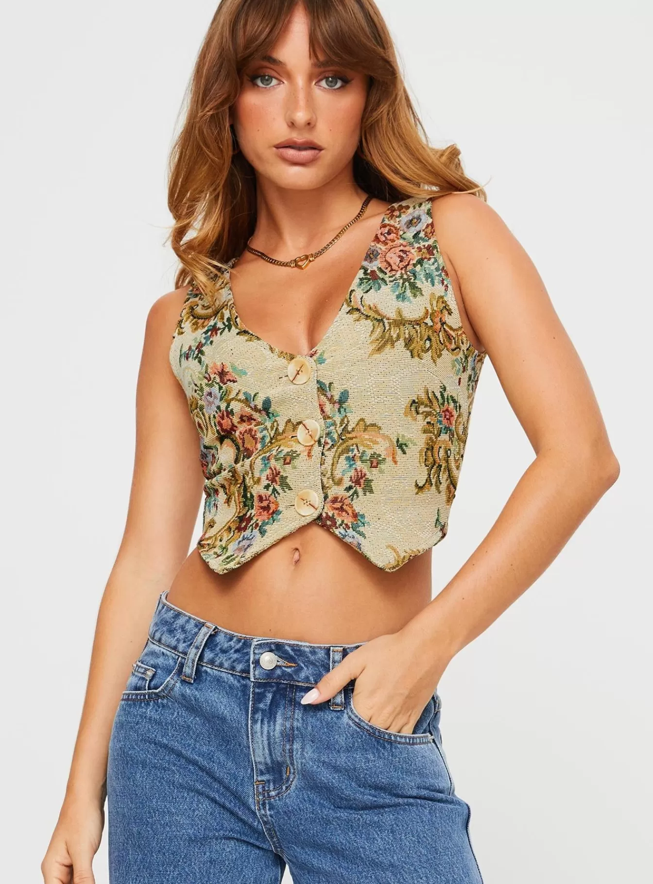Princess Polly Party Tops | Brinna Jacquard Vest Top Multi