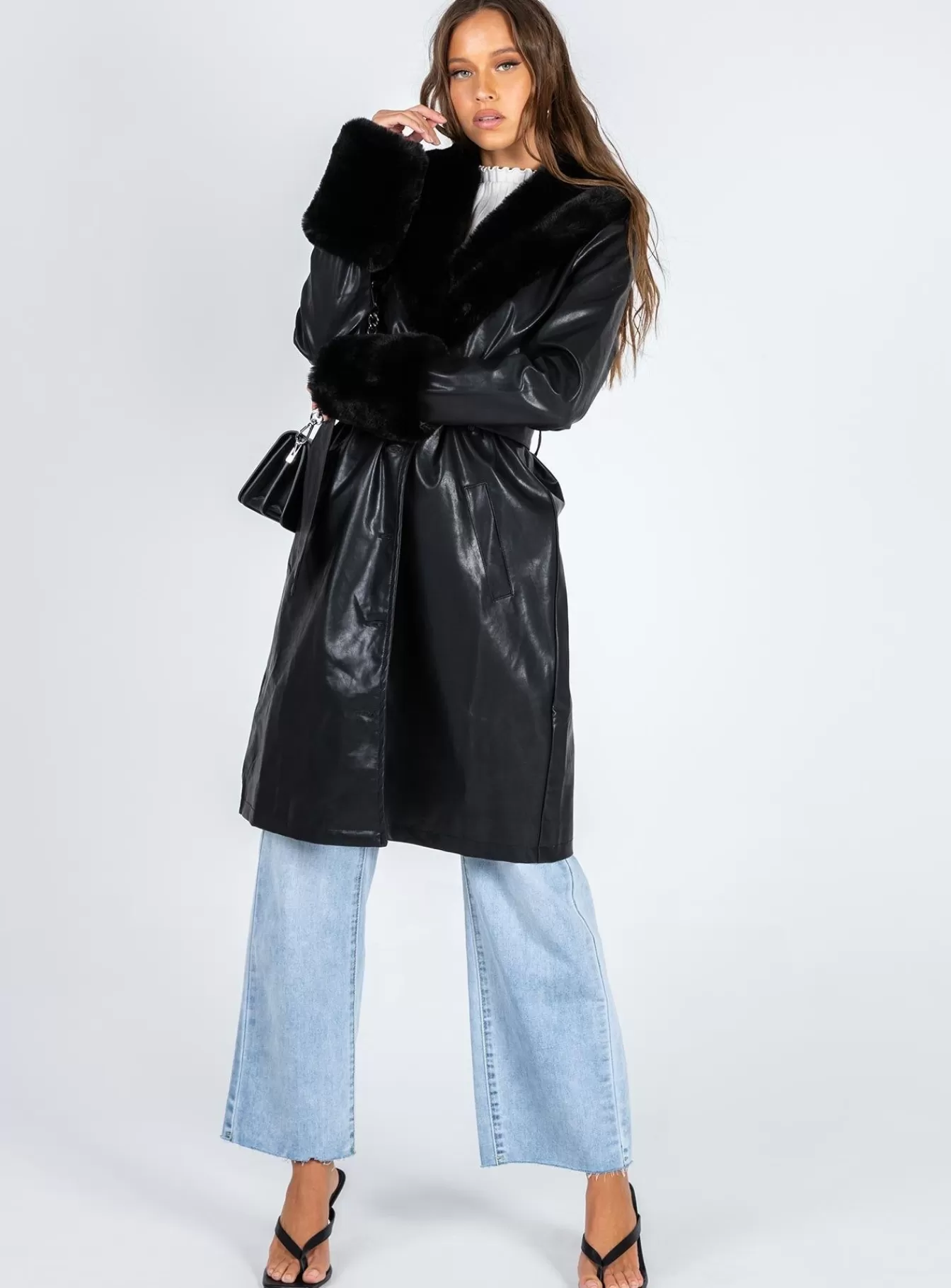Princess Polly Coats | Brooklyn Faux Leather Long Coat Black
