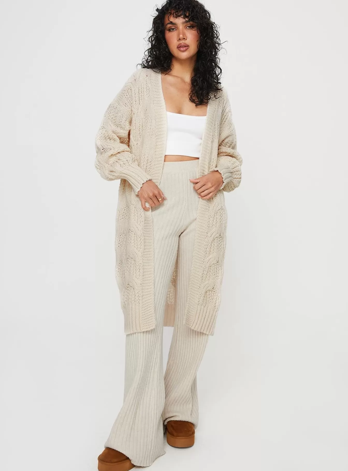 Princess Polly Knitted Sweaters | Bryer Longline Cardigan Cream