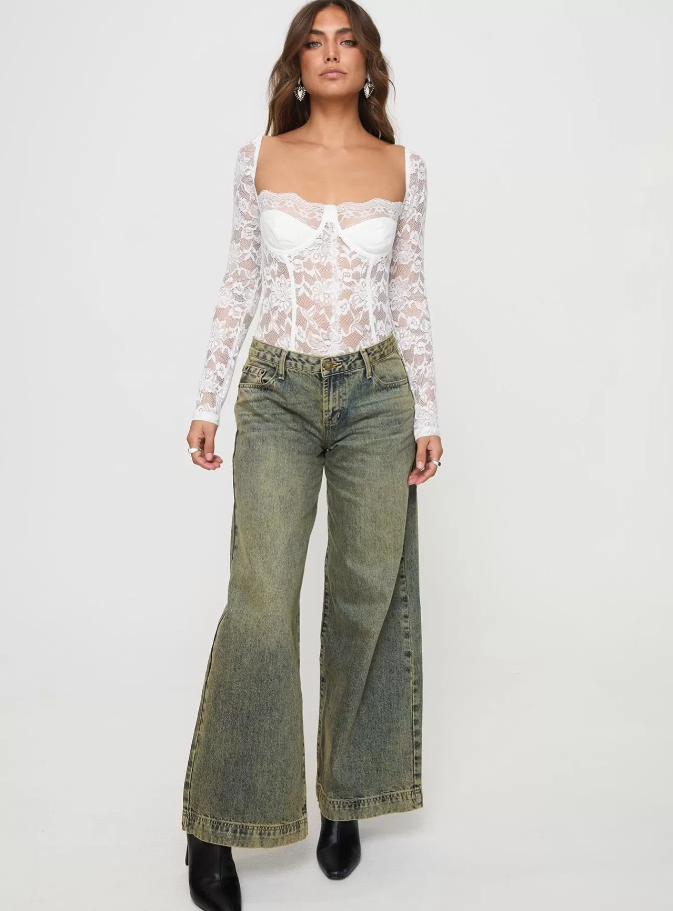 Princess Polly Spring Tops | Cadrot Long Sleeve Lace Bodysuit White