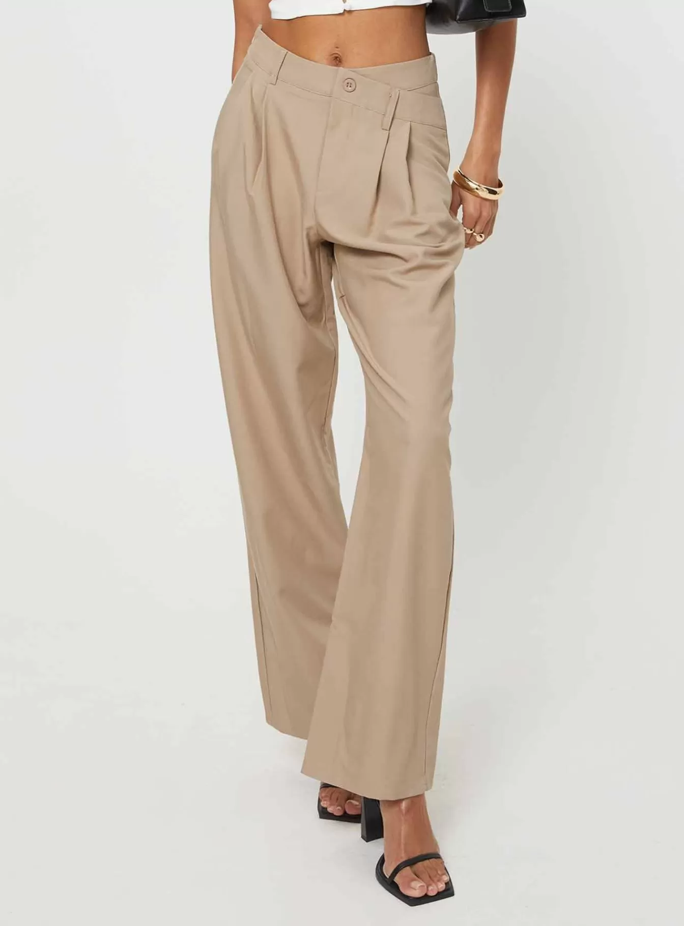 Princess Polly Pants | Caley Asymmetric Waistband Pants Beige