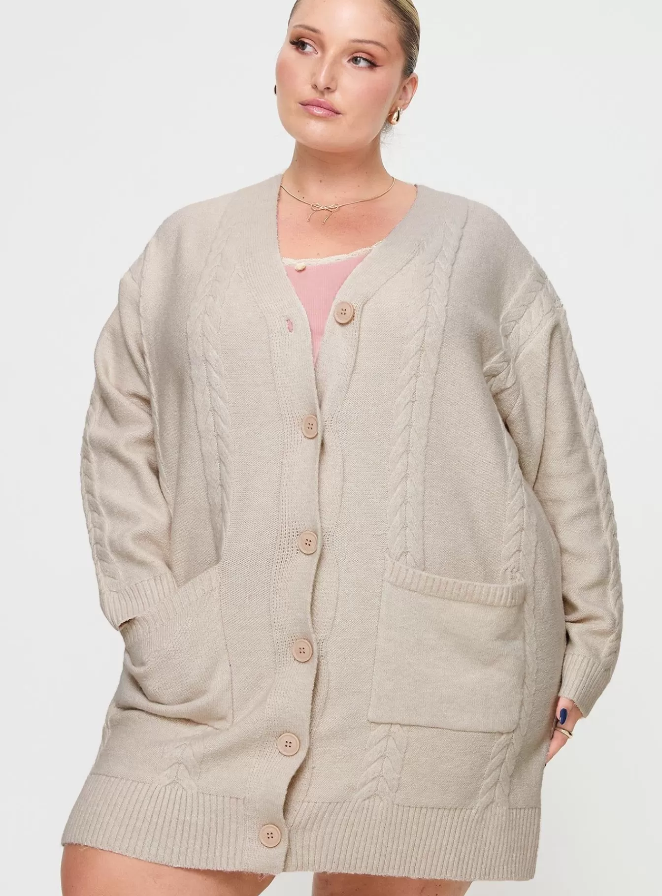 Princess Polly Mini Dresses | Cardi Long Sleeve Mini Dress Curve Cream