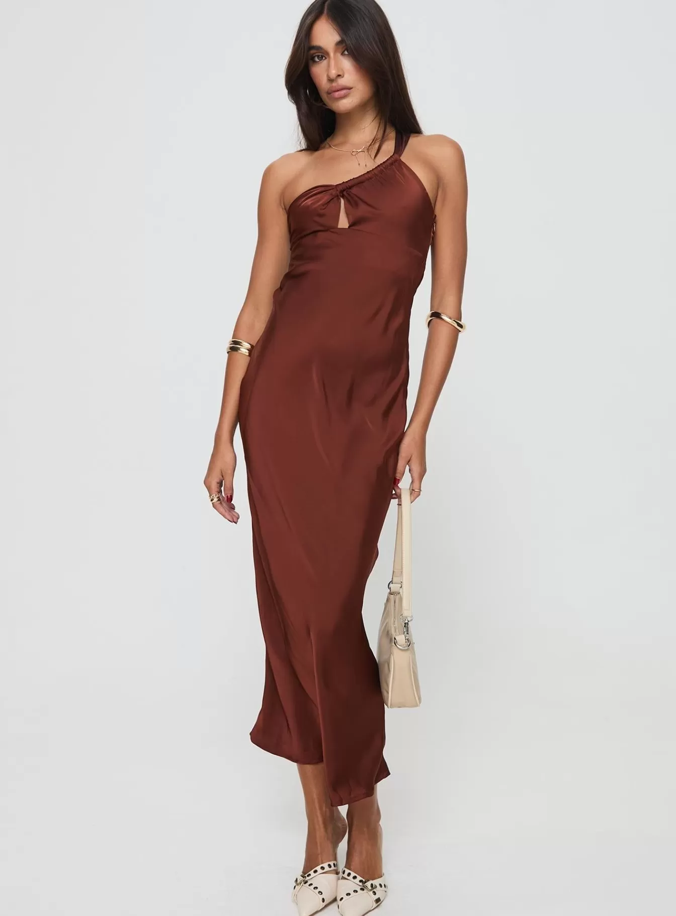 Princess Polly Maxi Dresses | Casimir One Shoulder Maxi Dress Chocolate