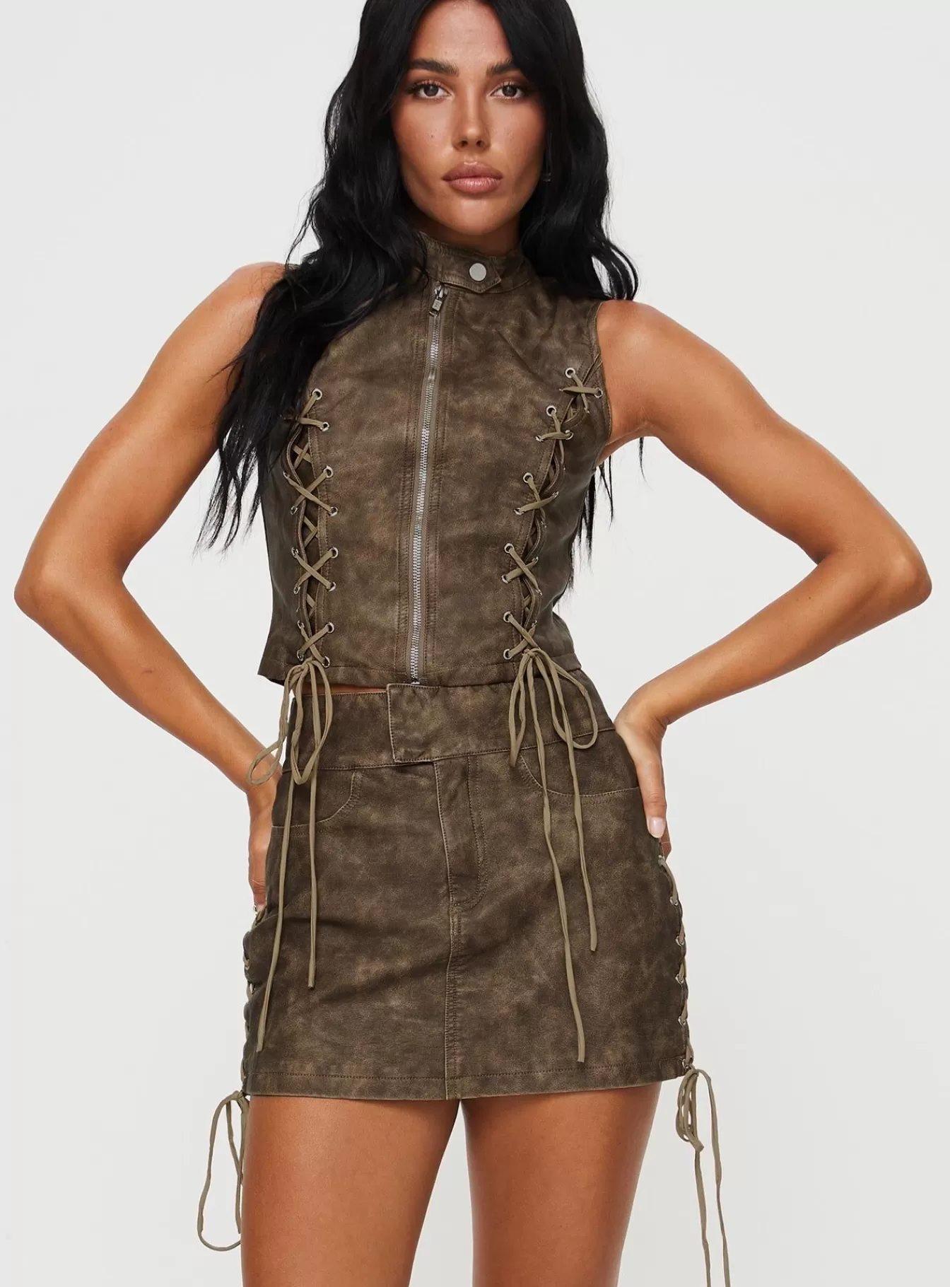 Princess Polly Skirts | Ceejay Faux Leather Mini Skirt Brown