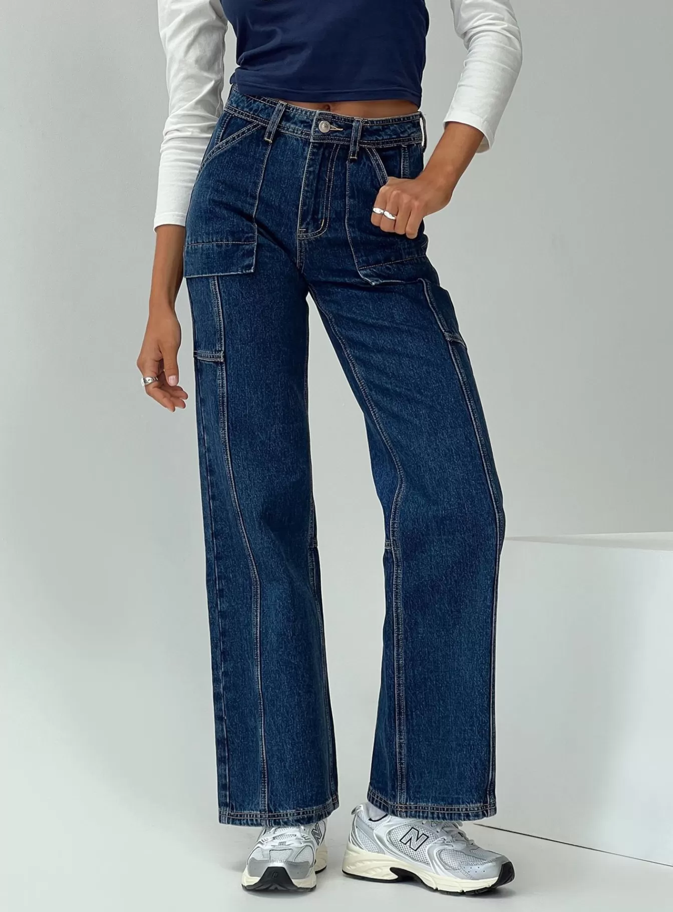 Princess Polly Jeans | Chad Cargo Jeans Denim Dark Wash