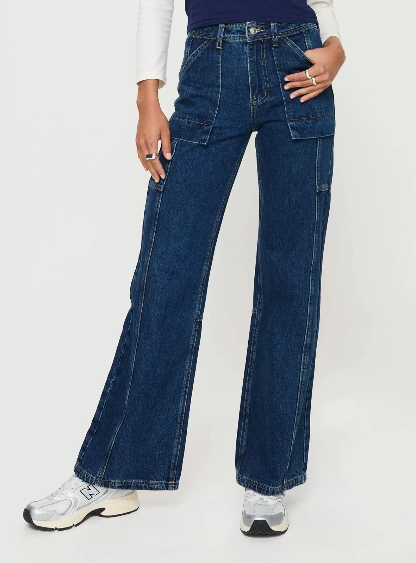 Princess Polly Jeans | Chad Cargo Jeans Denim Dark Wash