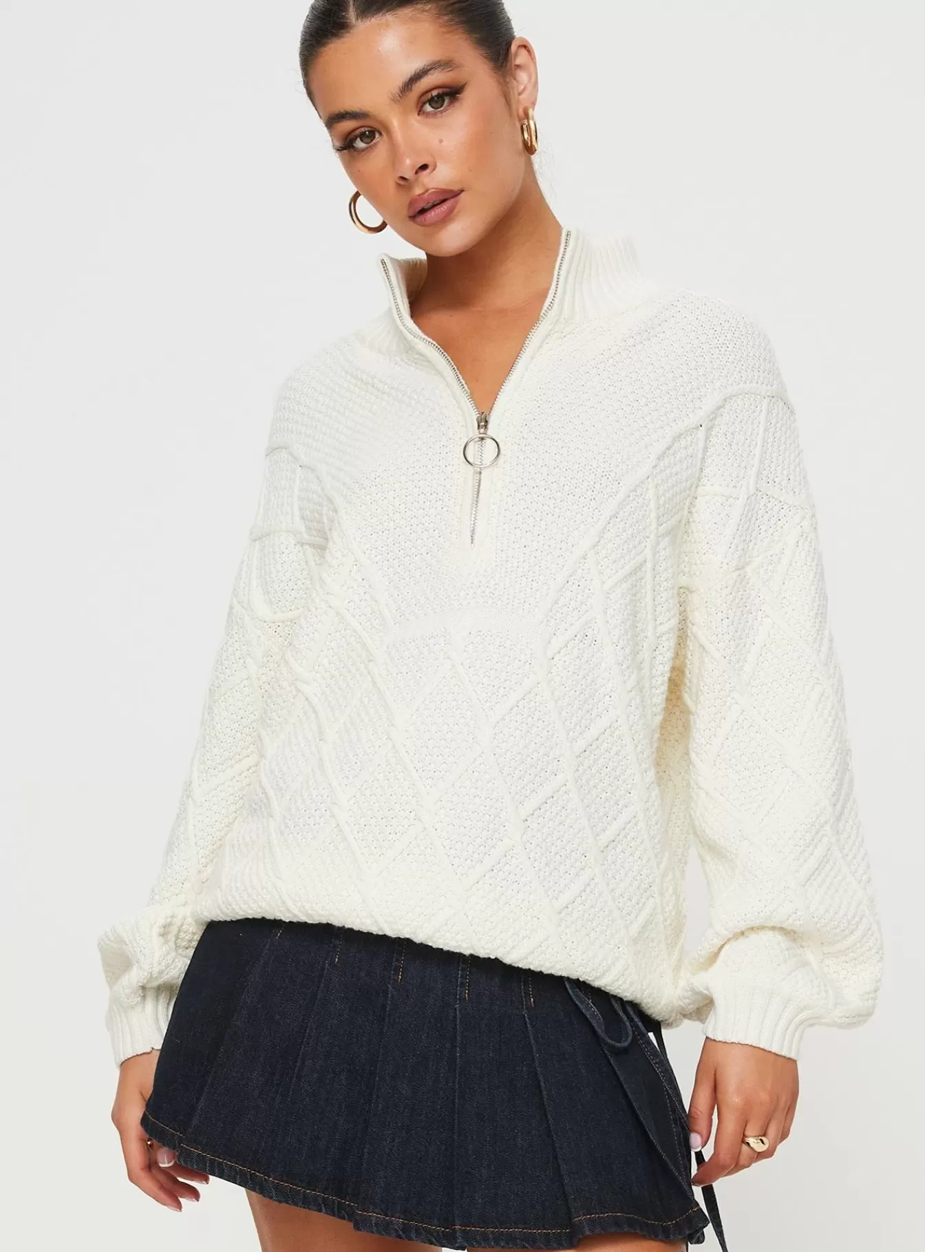 Princess Polly Knitted Sweaters | Chana Quarter Zip Knit Sweater Cream