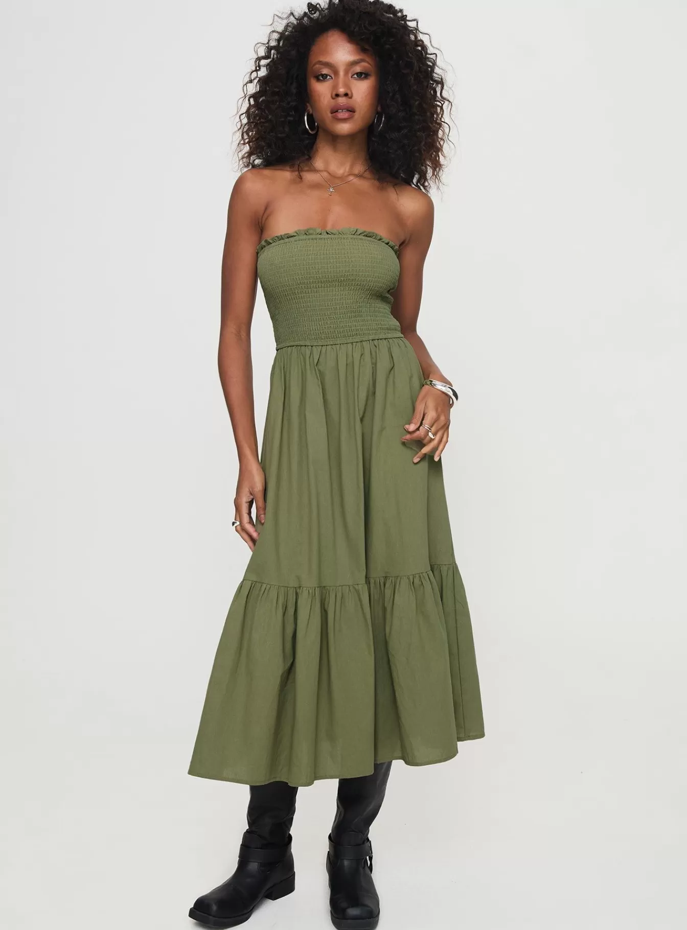 Princess Polly Maxi Dresses | Chani Strapless Maxi Dress Olive