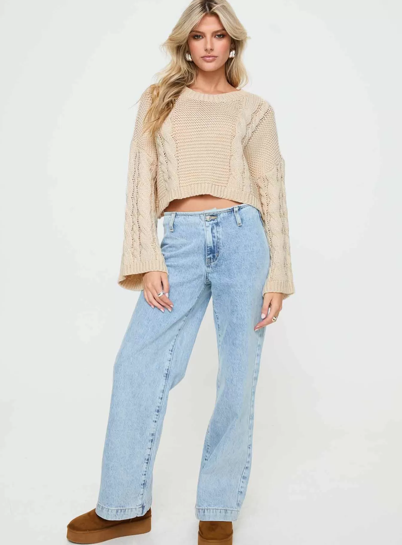 Princess Polly Knitted Sweaters | Charel Cable Knit Sweater Beige