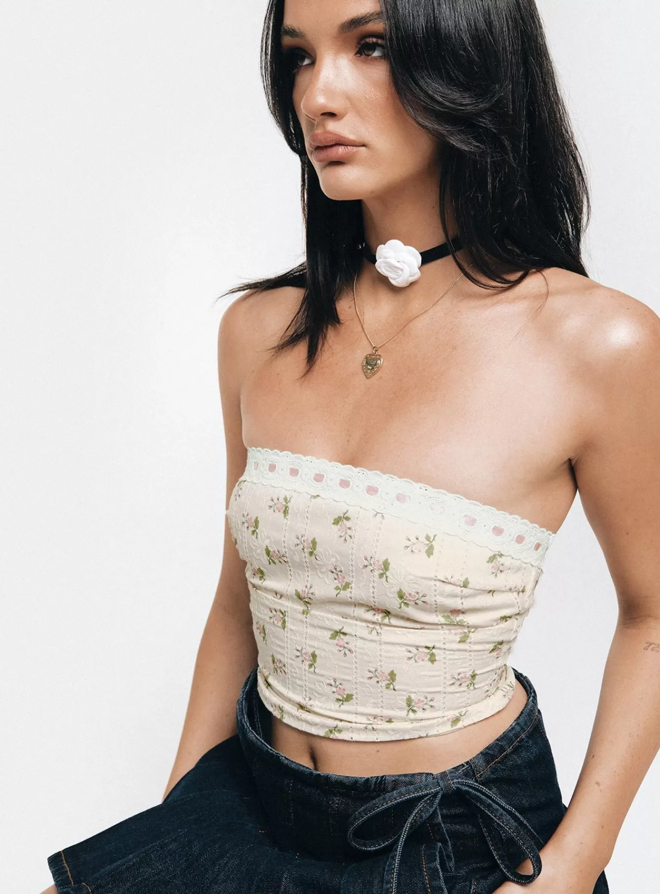 Princess Polly Corsets & Bustiers | Chariot Strapless Top White / Floral Cream