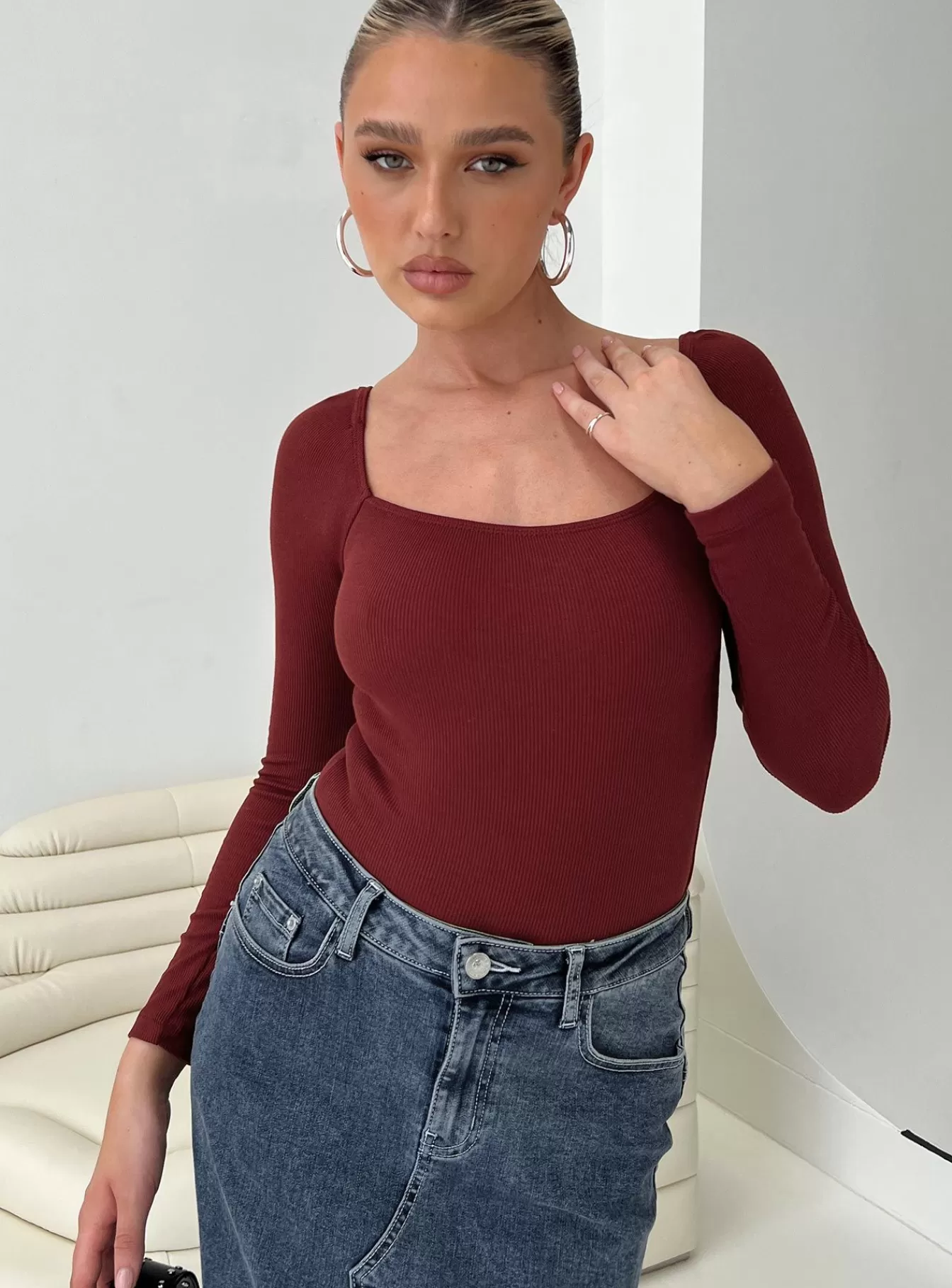 Princess Polly Long Sleeve Tops | Charlotte Bodysuit Burgundy