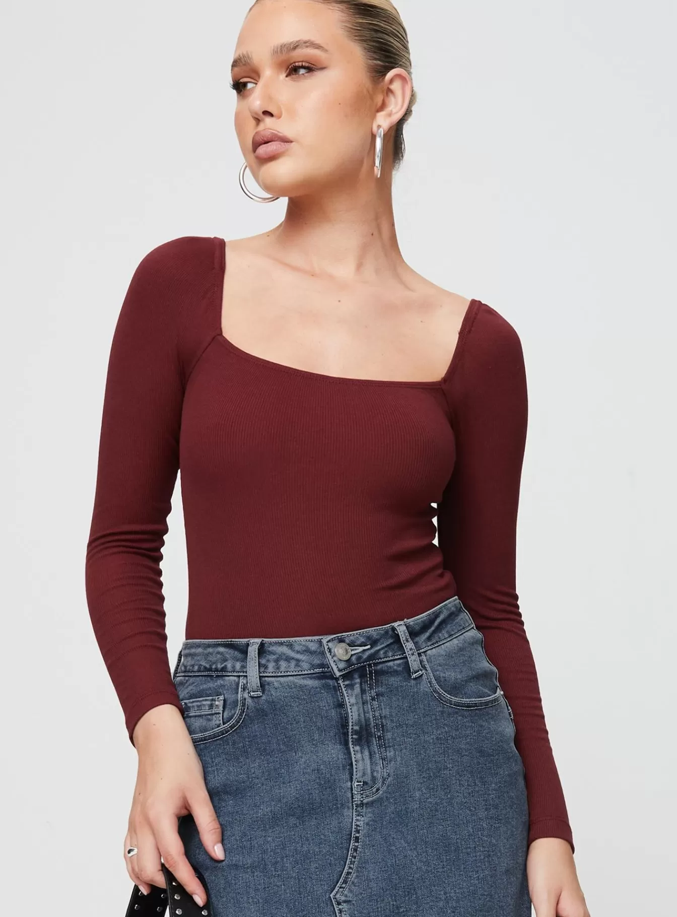 Princess Polly Long Sleeve Tops | Charlotte Bodysuit Burgundy