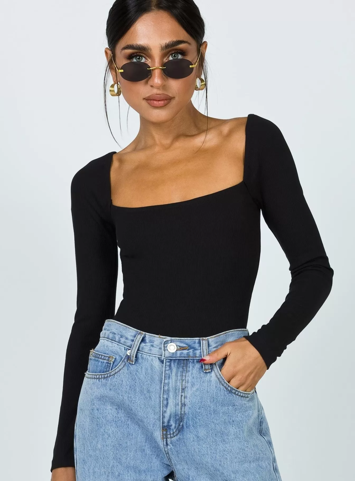 Princess Polly Long Sleeve Tops | Charlotte Bodysuit Black