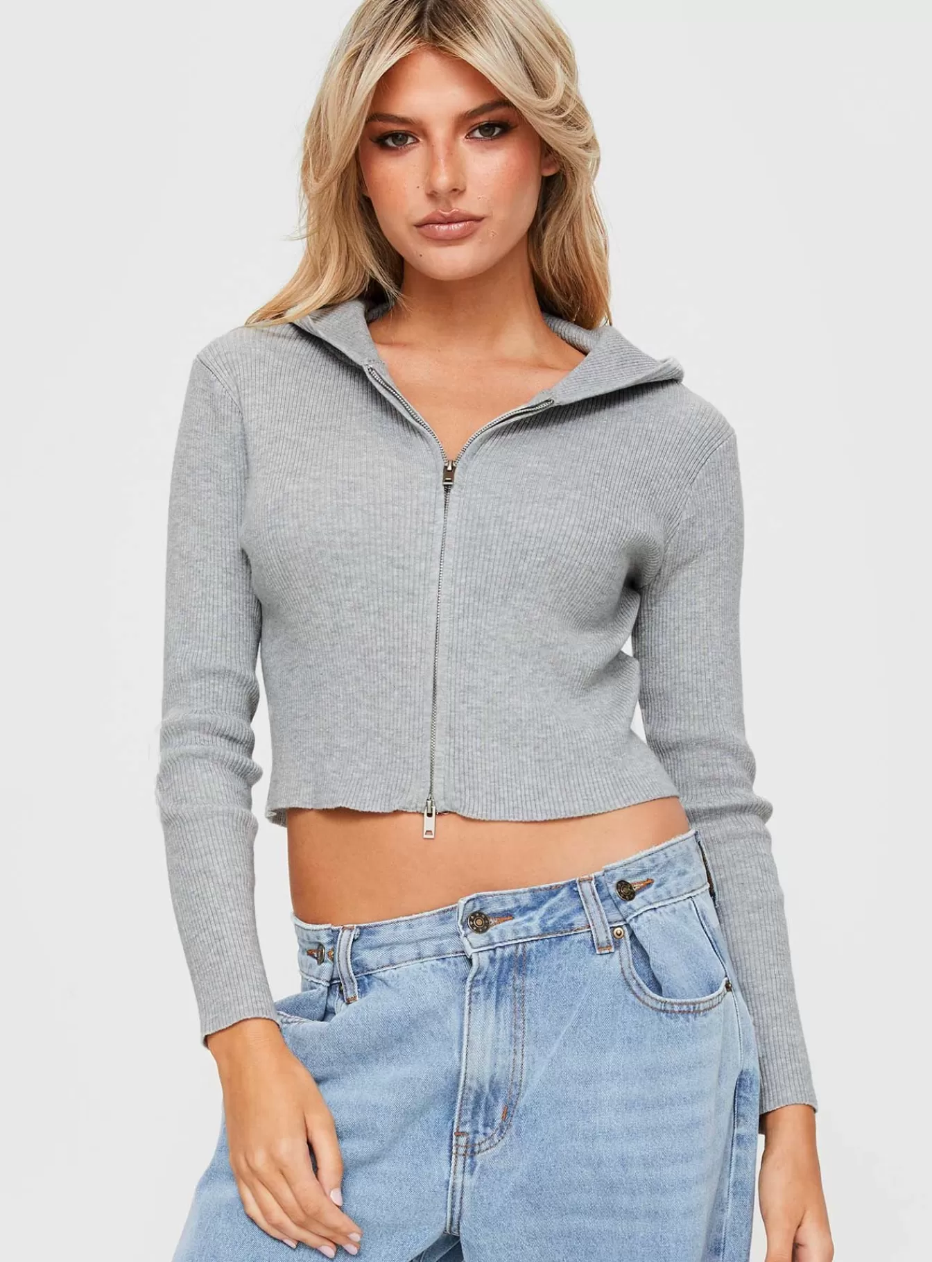 Princess Polly Knitted Sweaters | Cher Zip Up Knit Sweater Grey Marle