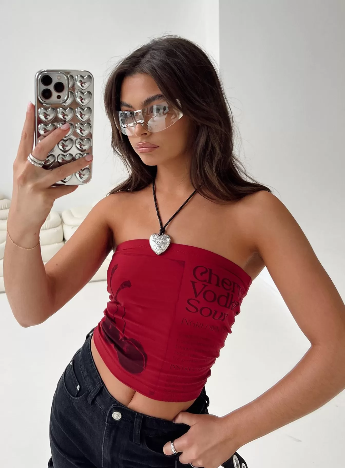 Princess Polly Crop Tops | Cherry Sip Tube Top Red