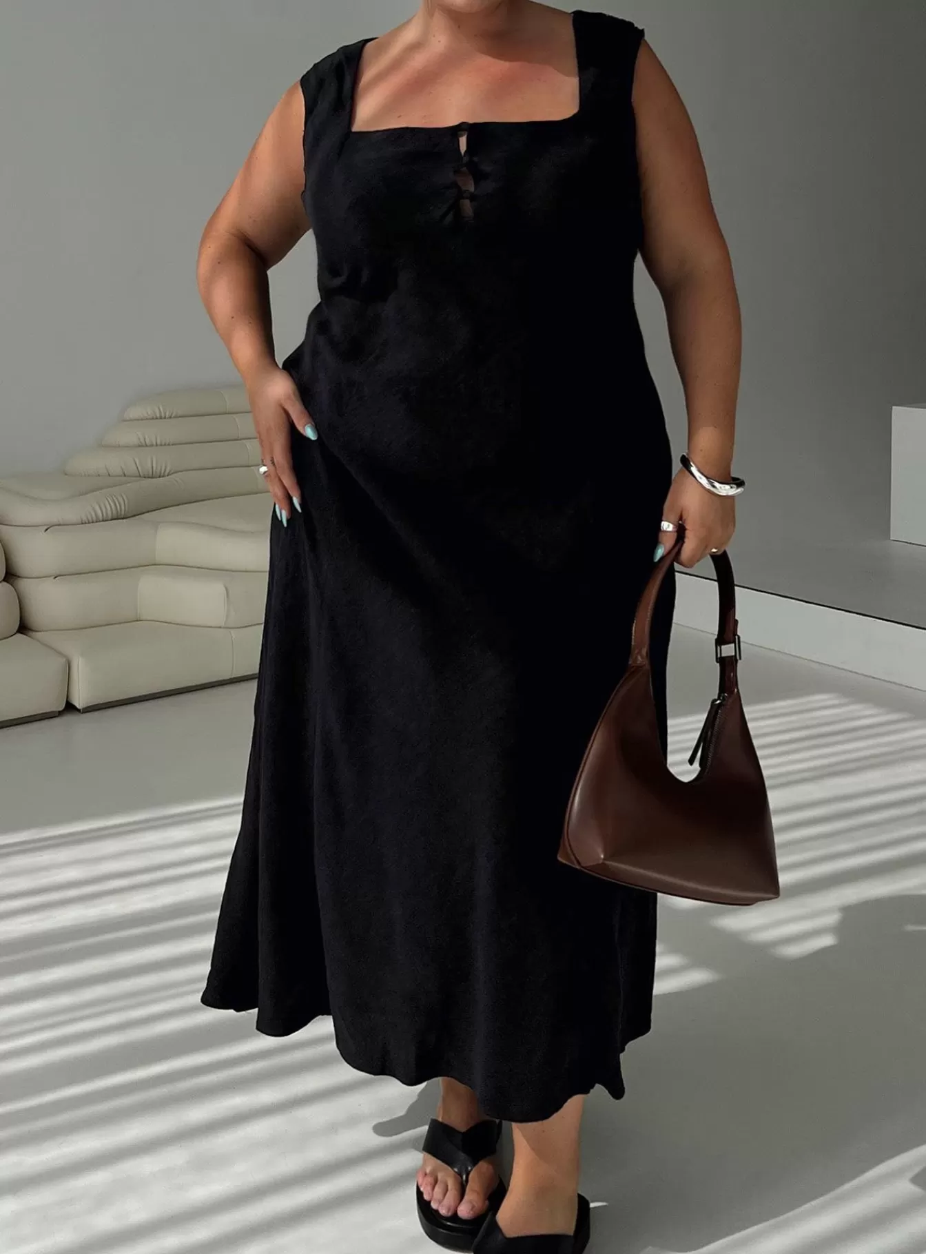 Princess Polly Maxi Dresses | Chosen Girl Linen Blend Maxi Dress Curve Black