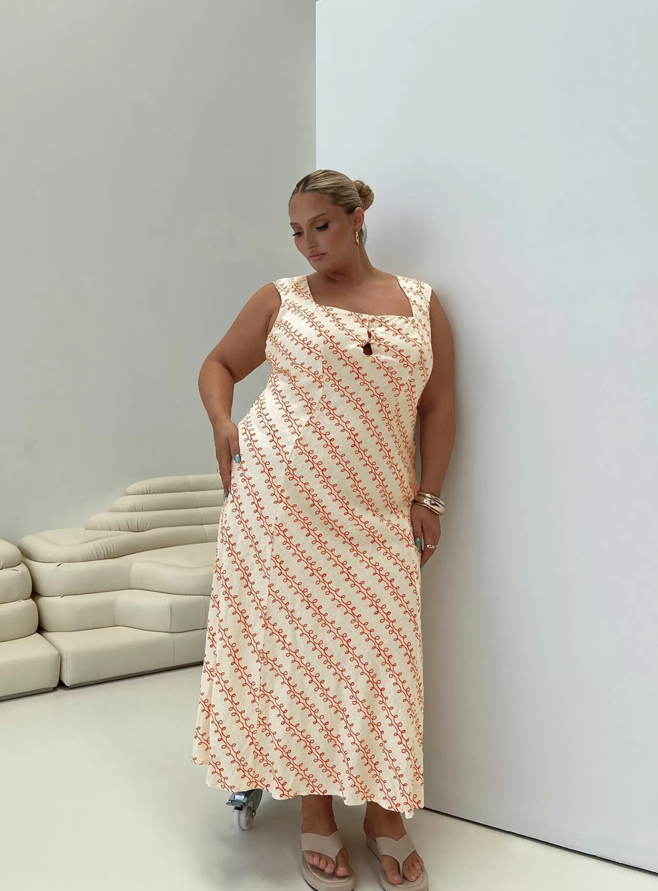 Princess Polly Maxi Dresses | Chosen Girl Linen Blend Maxi Dress Curve Multi