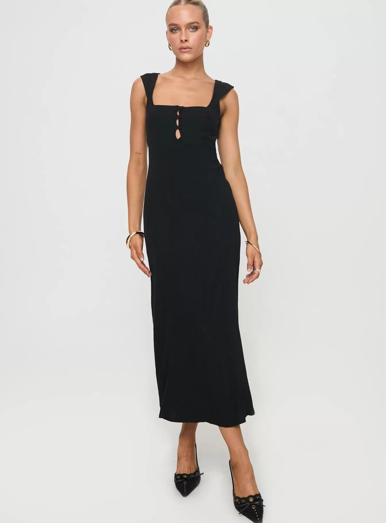 Princess Polly Midi Dresses | Chosen Girl Linen Blend Midi Dress Black