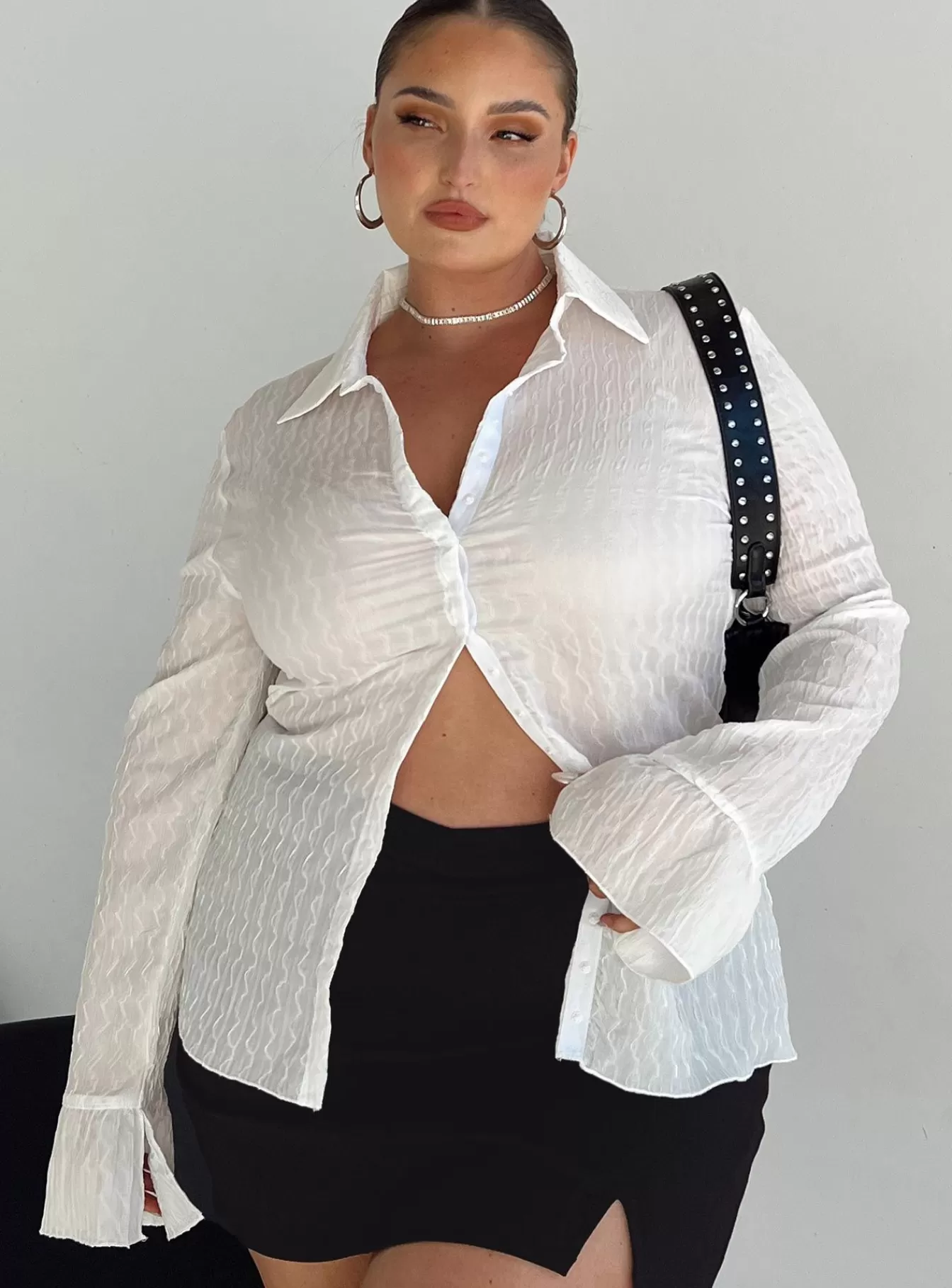 Princess Polly Long Sleeve Tops | Chrisley Shirt Curve White