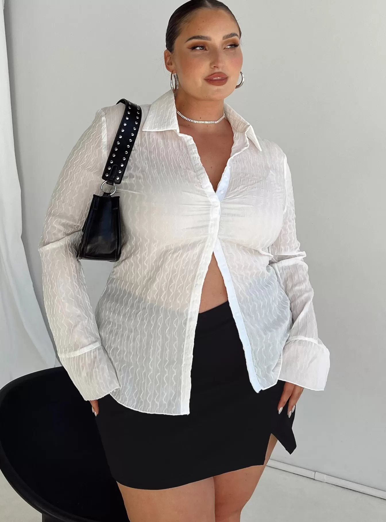 Princess Polly Long Sleeve Tops | Chrisley Shirt Curve White