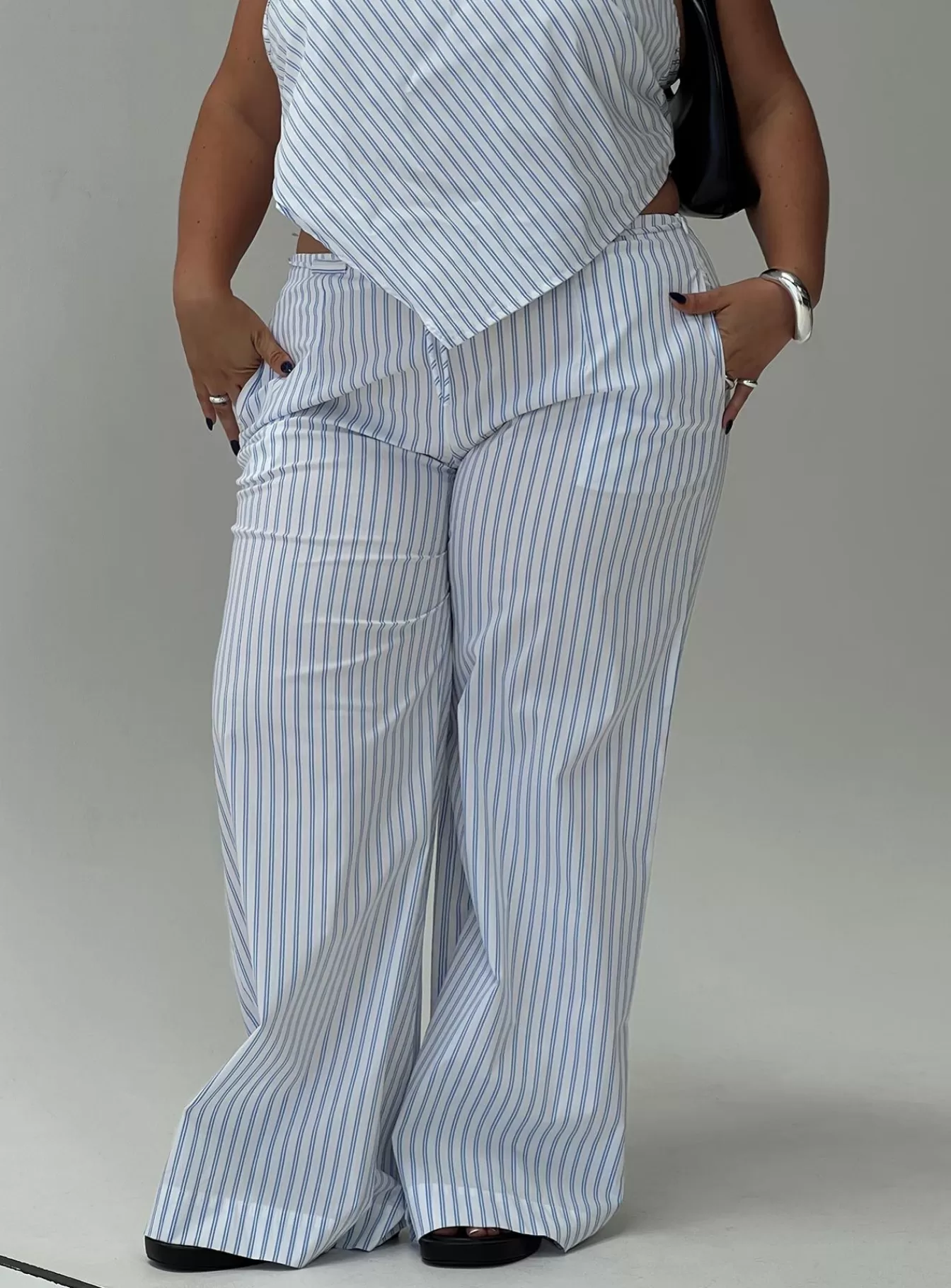 Princess Polly Pants | Collied Low Rise Pants Curve Blue / White Stripe