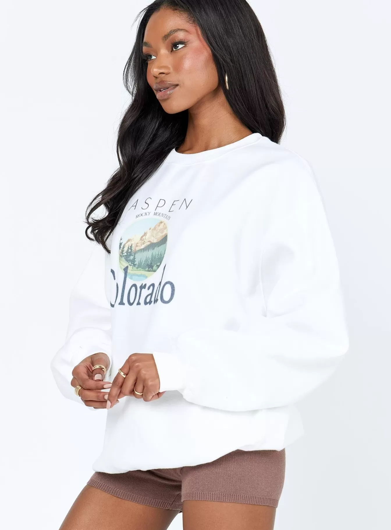 Princess Polly Sweatshirts & Hoodies | Colorado Oversized Crewneck Sweatshirt White