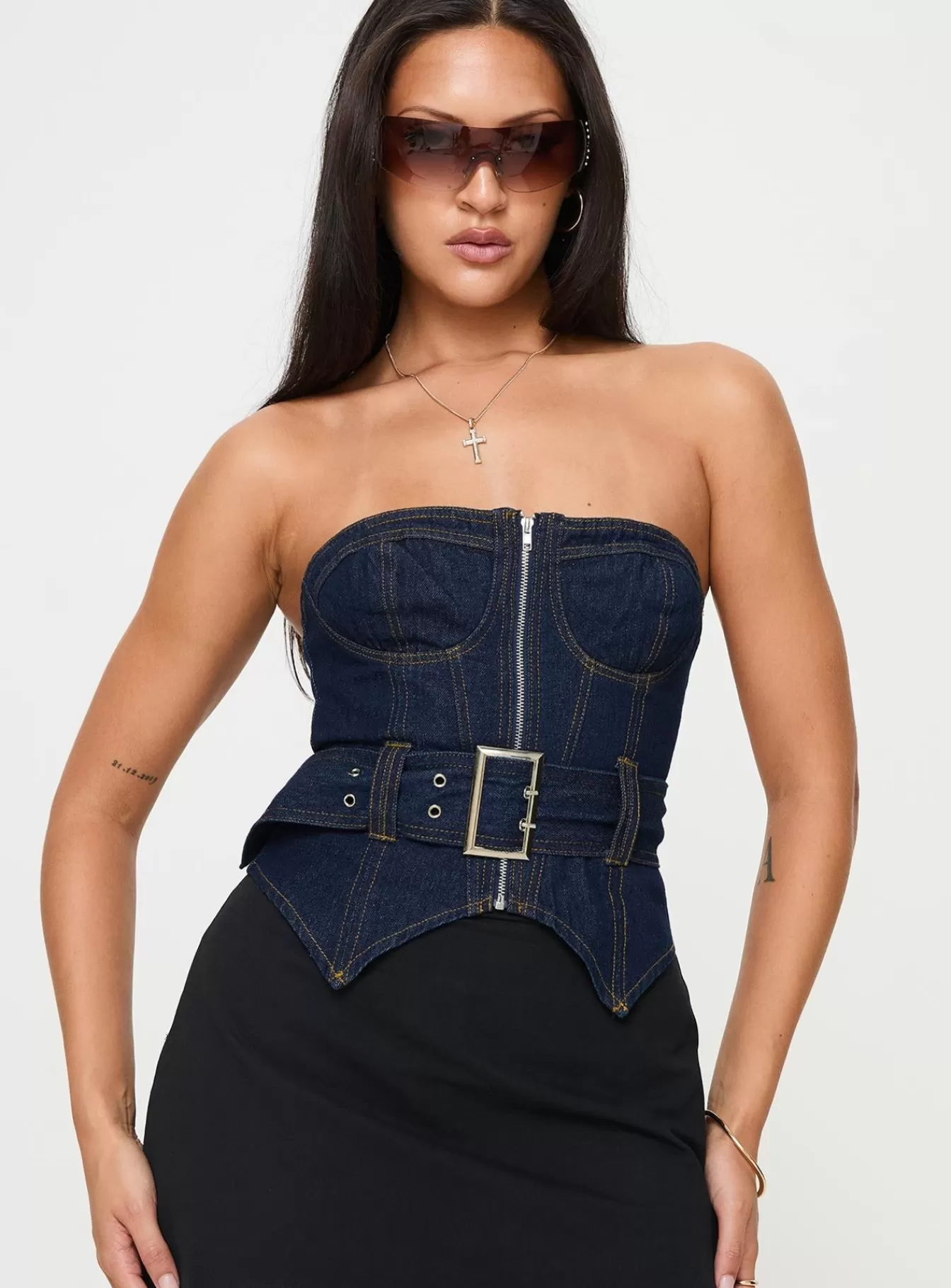 Princess Polly Corsets & Bustiers | Curl Curl Strapless Denim Top Dark Wash