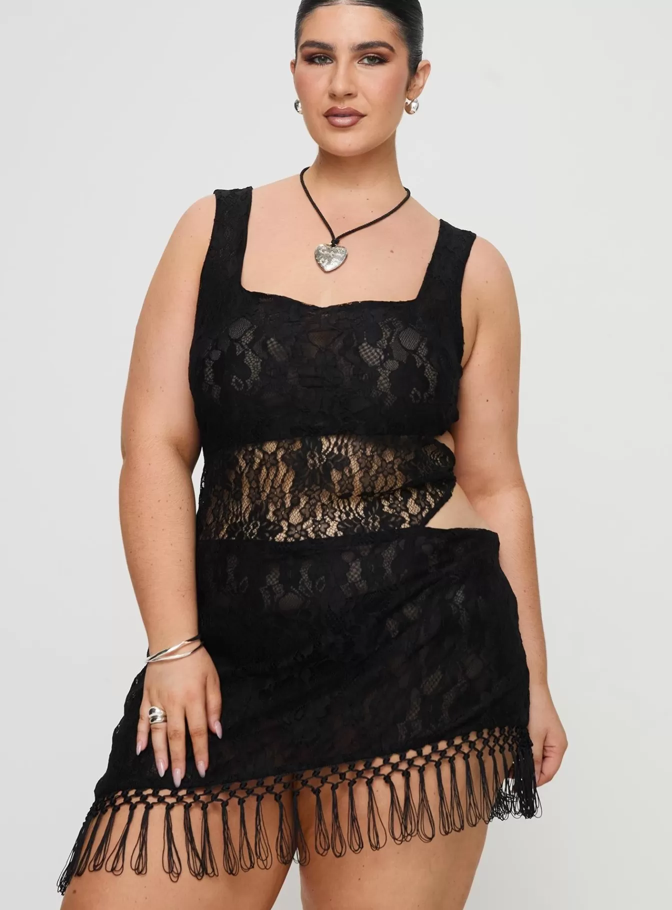 Princess Polly Curve Dresses | Dakarie Lace Mini Dress Curve Black