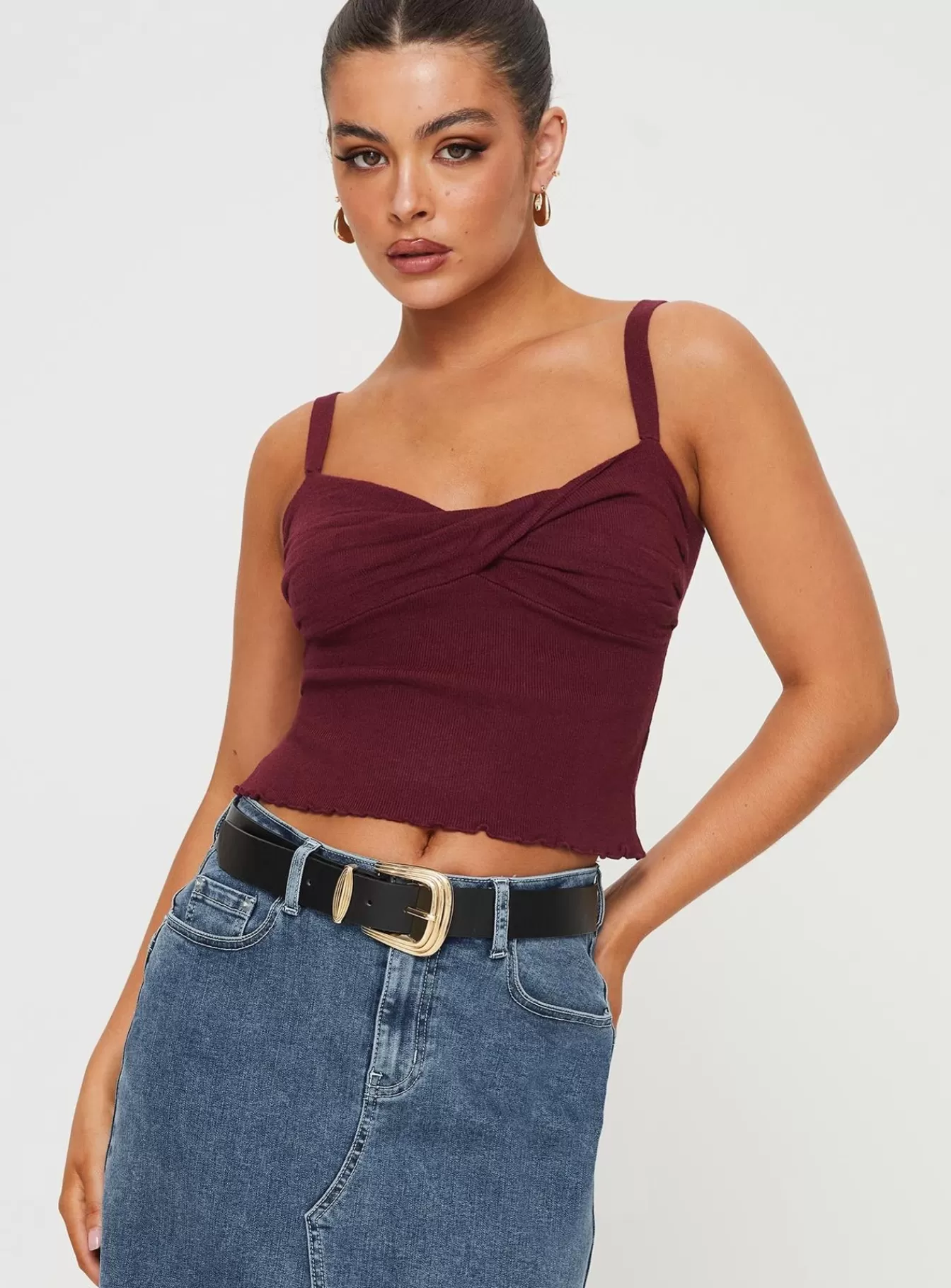 Princess Polly Crop Tops | Dalma Twist Top Wine