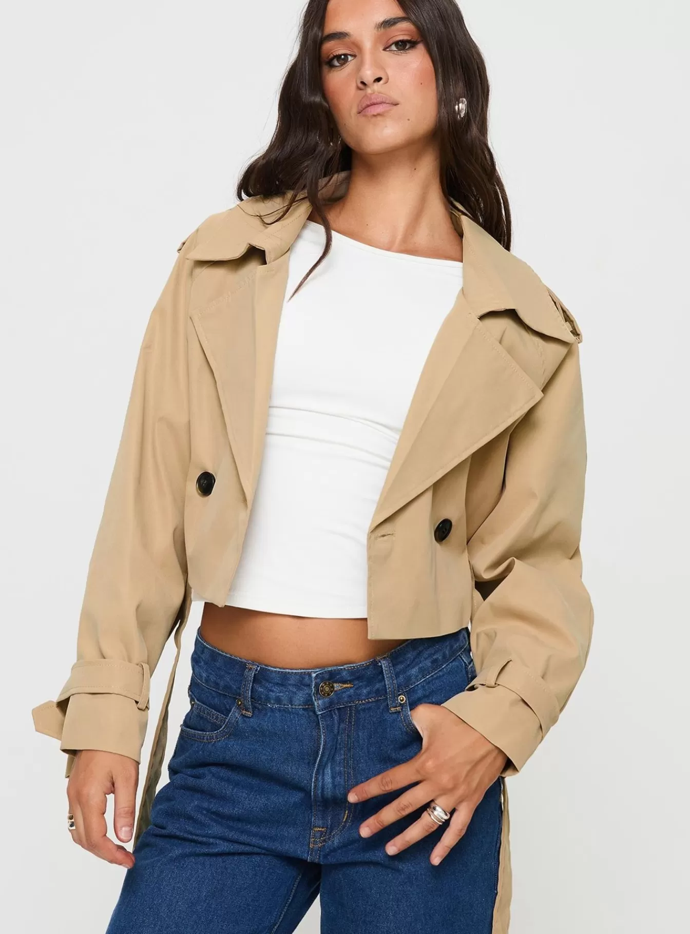 Princess Polly Coats | Darlington Cropped Trench Coat Beige