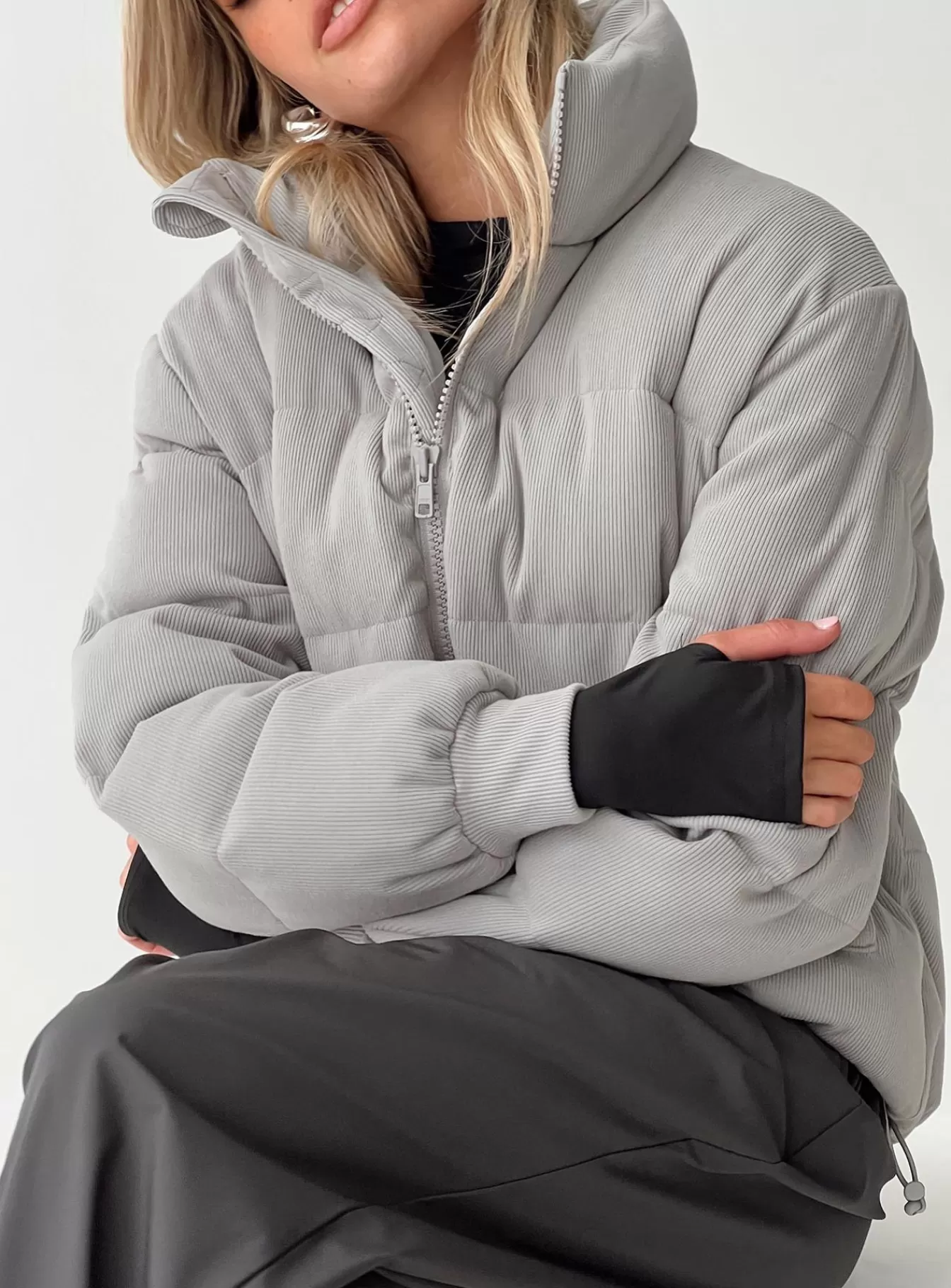 Princess Polly Puffer Jackets | Darrow Ribbed Puffer Jacket Grey