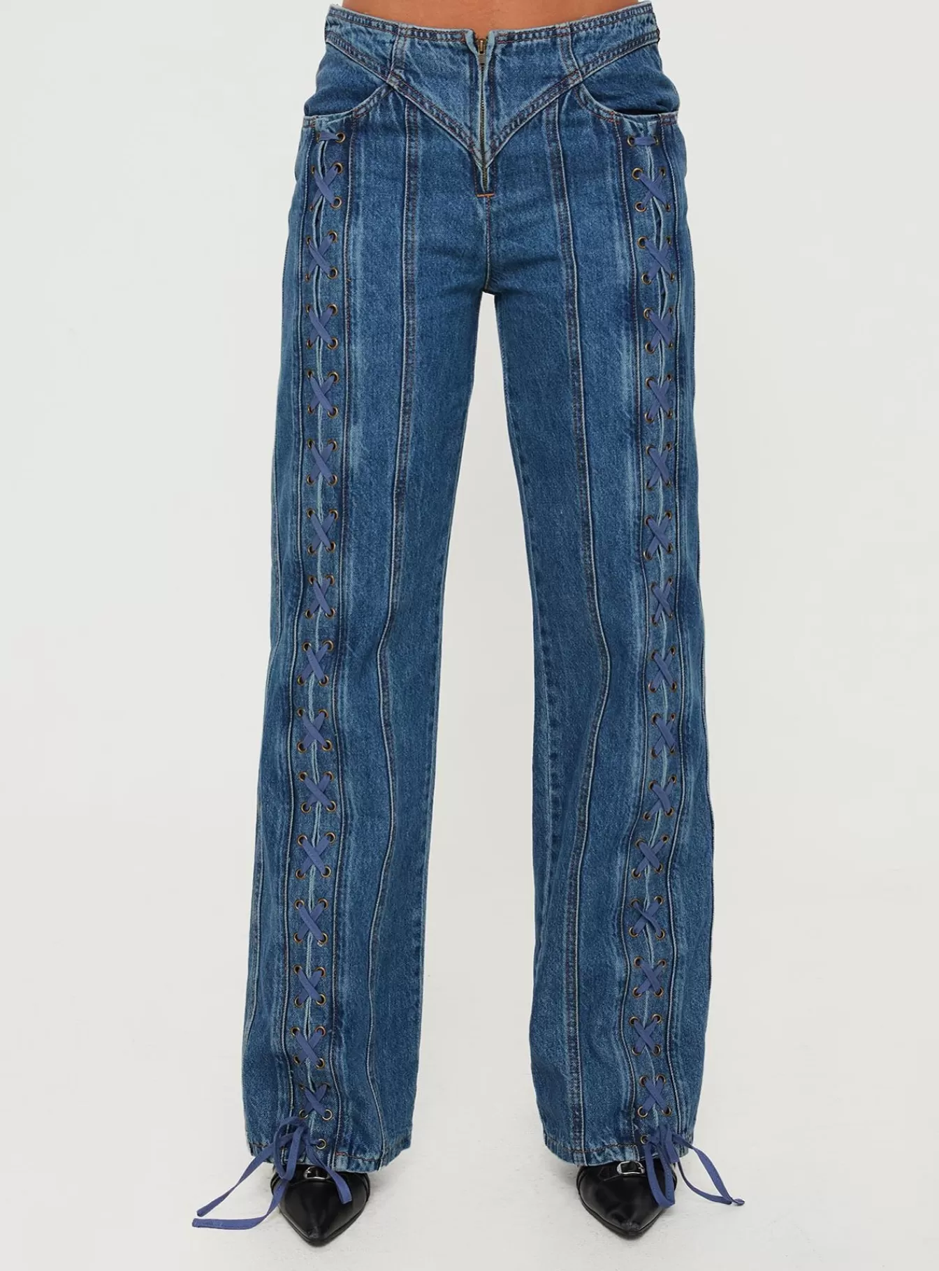 Princess Polly Jeans | Day Dream Tie Up Jeans Blue Denim
