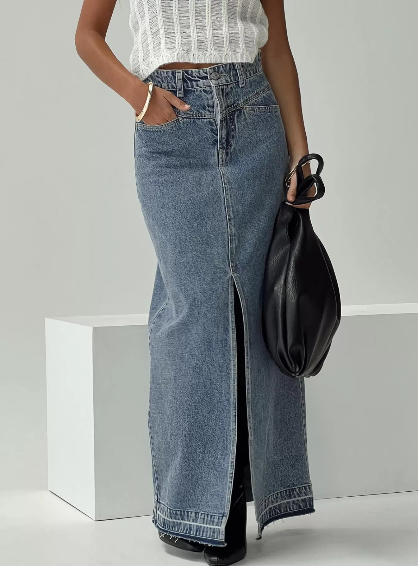 Princess Polly Skirts | Deneuve Denim Maxi Skirt Mid Wash Mid Blue