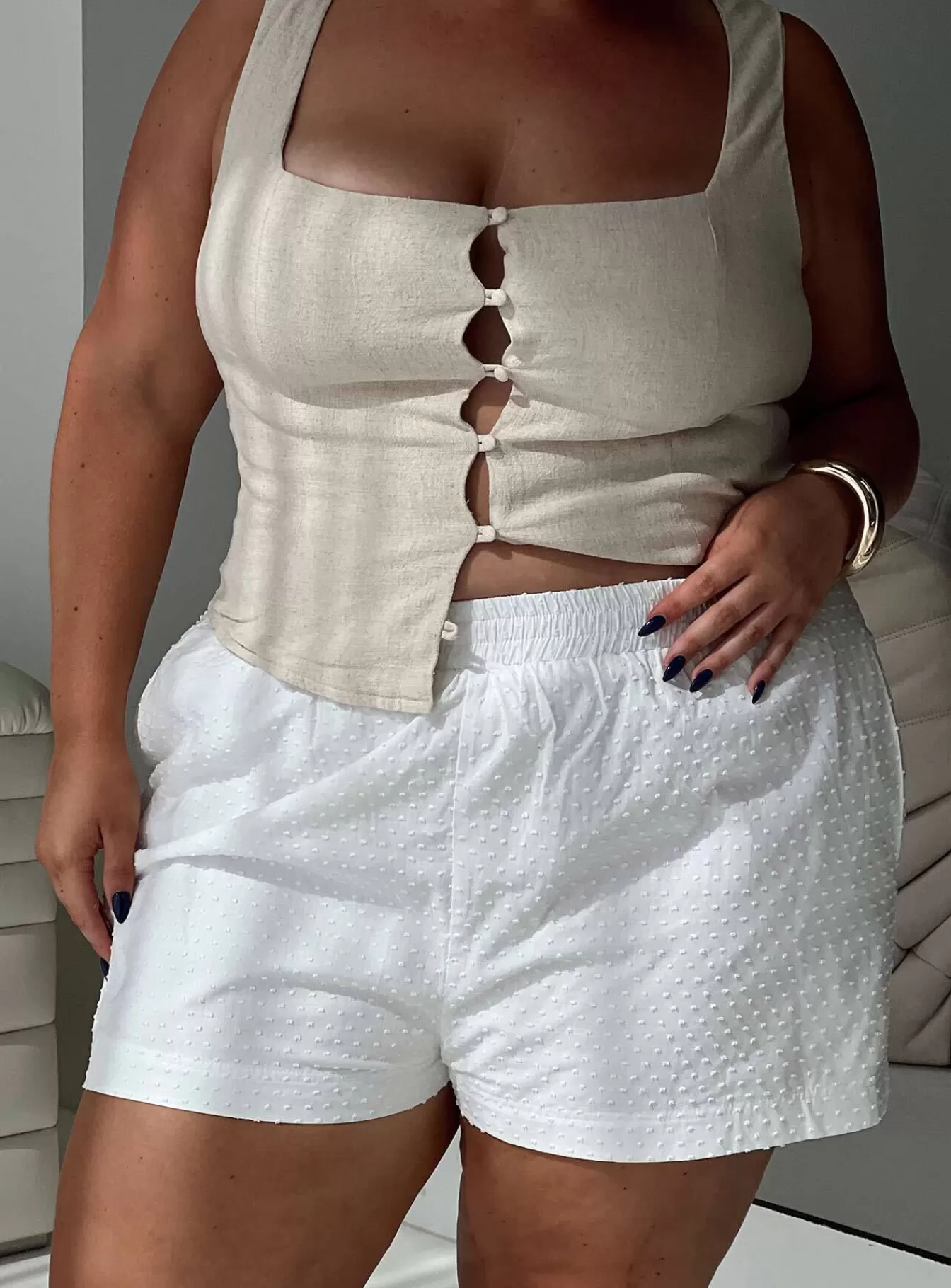 Princess Polly Shorts | Dobby Shorts Curve White