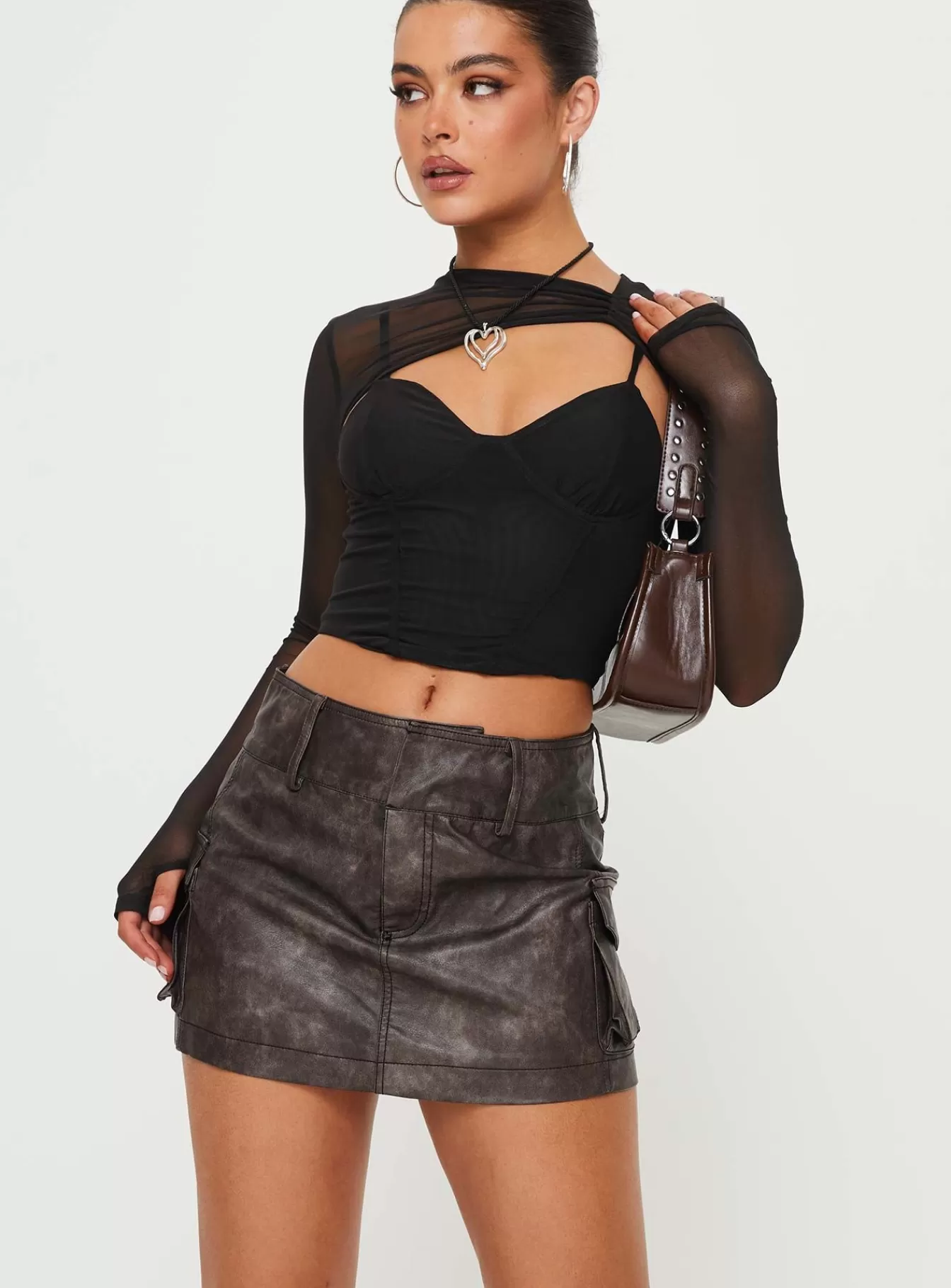 Princess Polly Skirts | Domenic Faux Leather Mini Skirt Washed Black