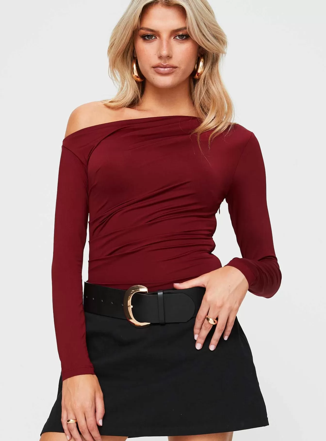 Princess Polly Long Sleeve Tops | Donner Long Sleeve Bodysuit Burgundy
