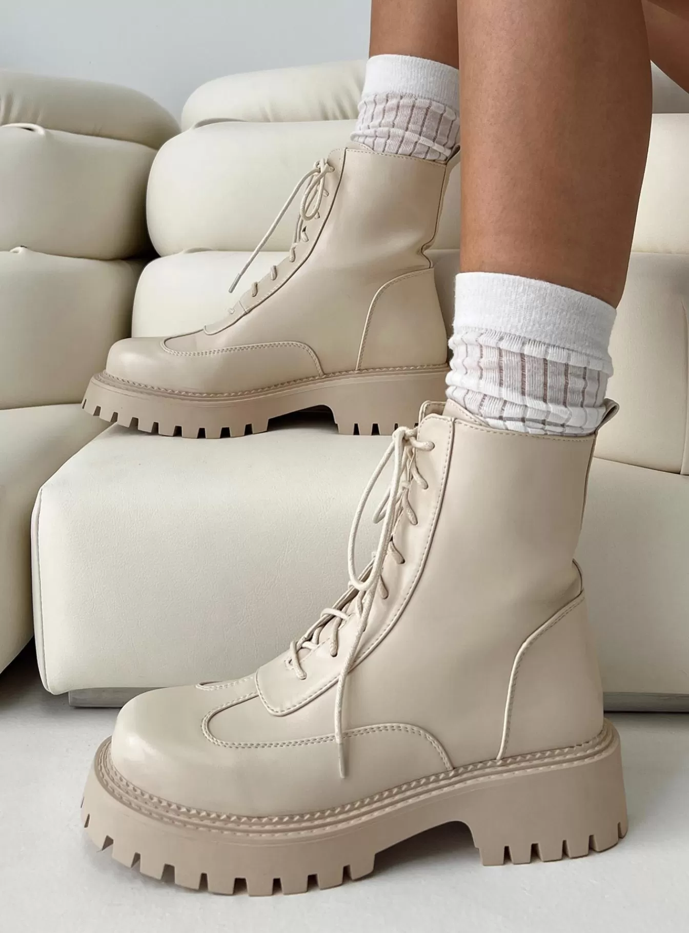Princess Polly Boots | Dovie Combat Boots Ecru