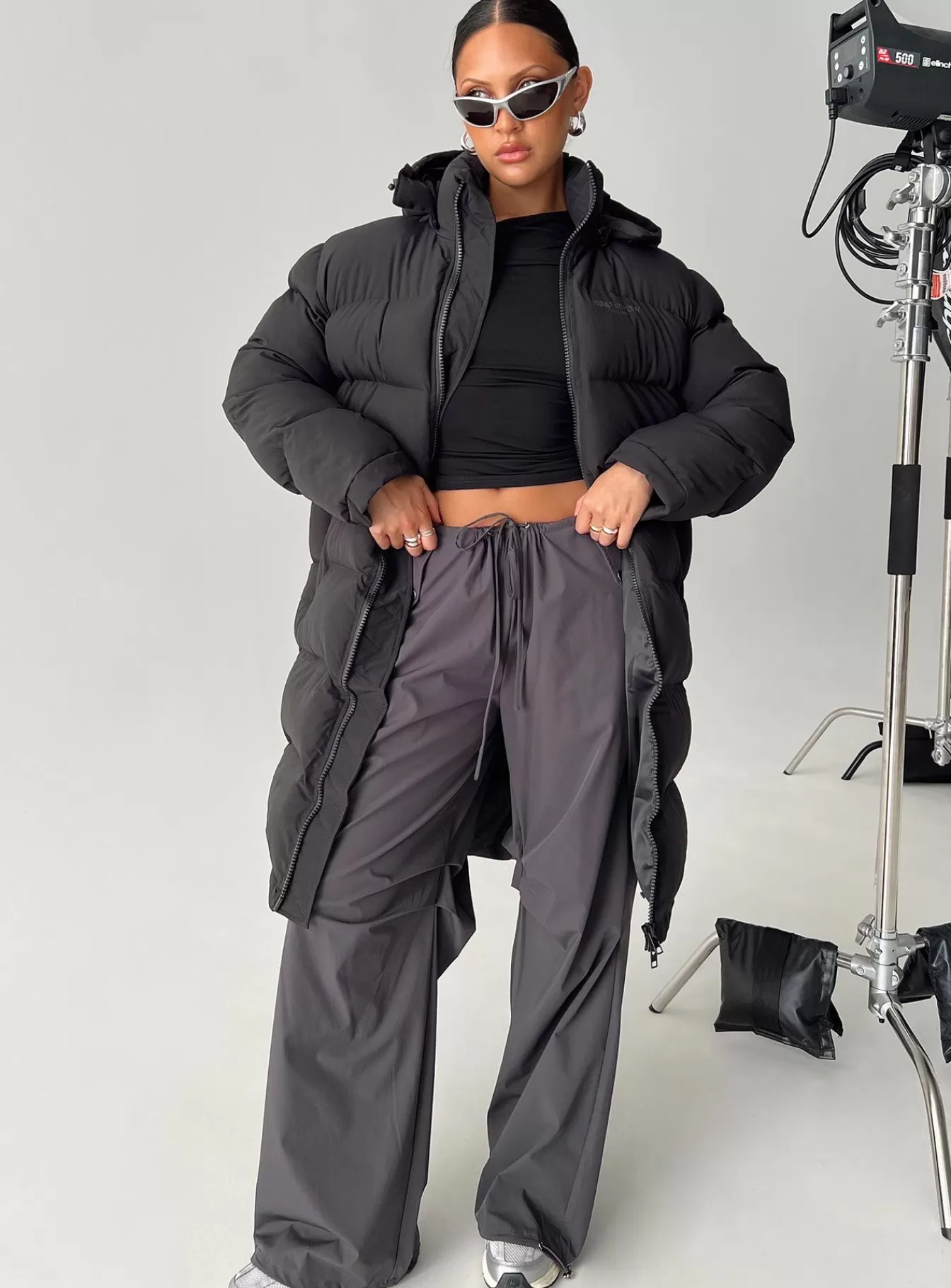 Princess Polly Puffer Jackets | Dream Puff Technical Longline Puffer Jacket Black