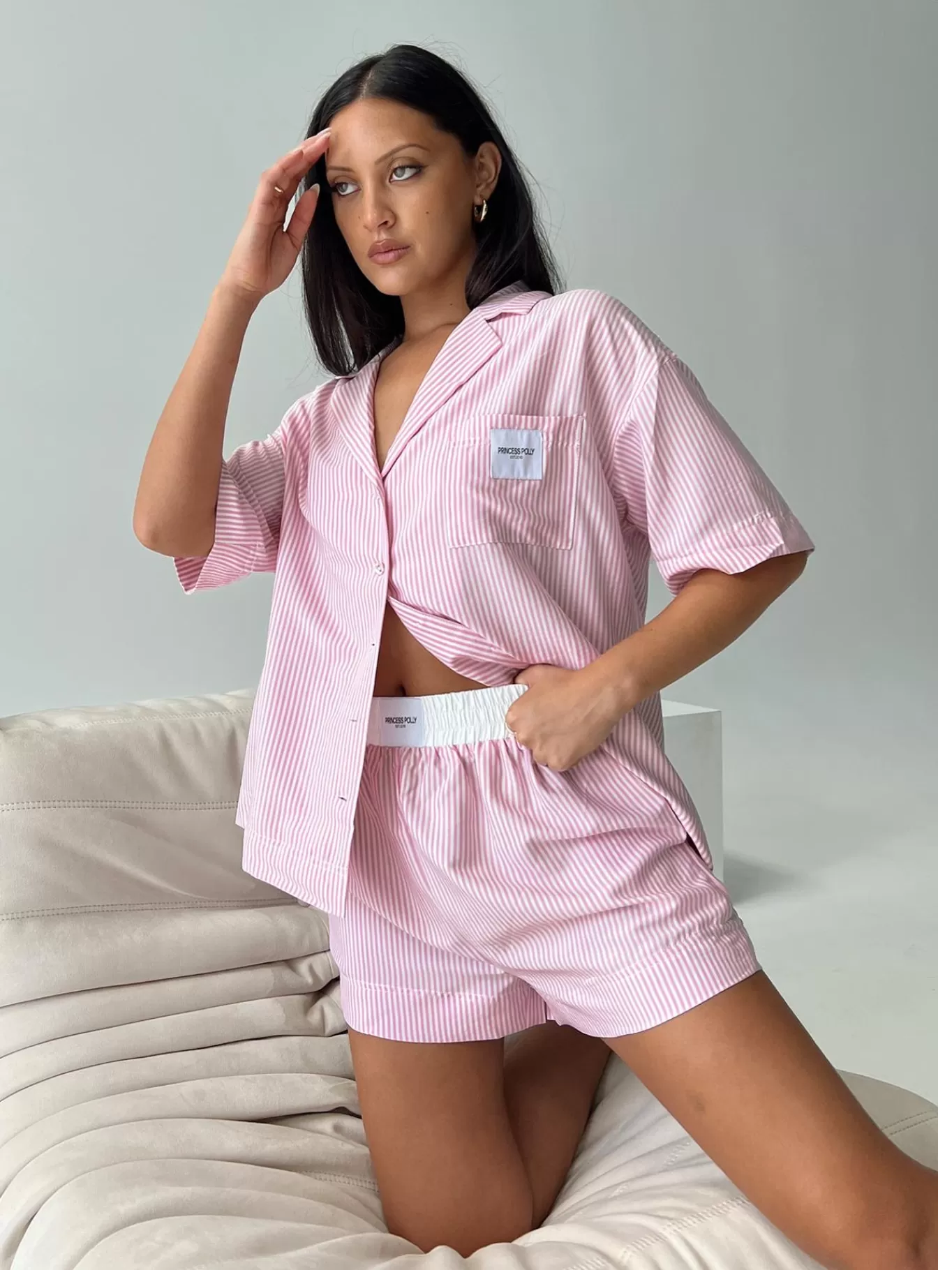 Princess Polly Shirts & Blouses | Early Riser Sleep Shirt Pink Stripe