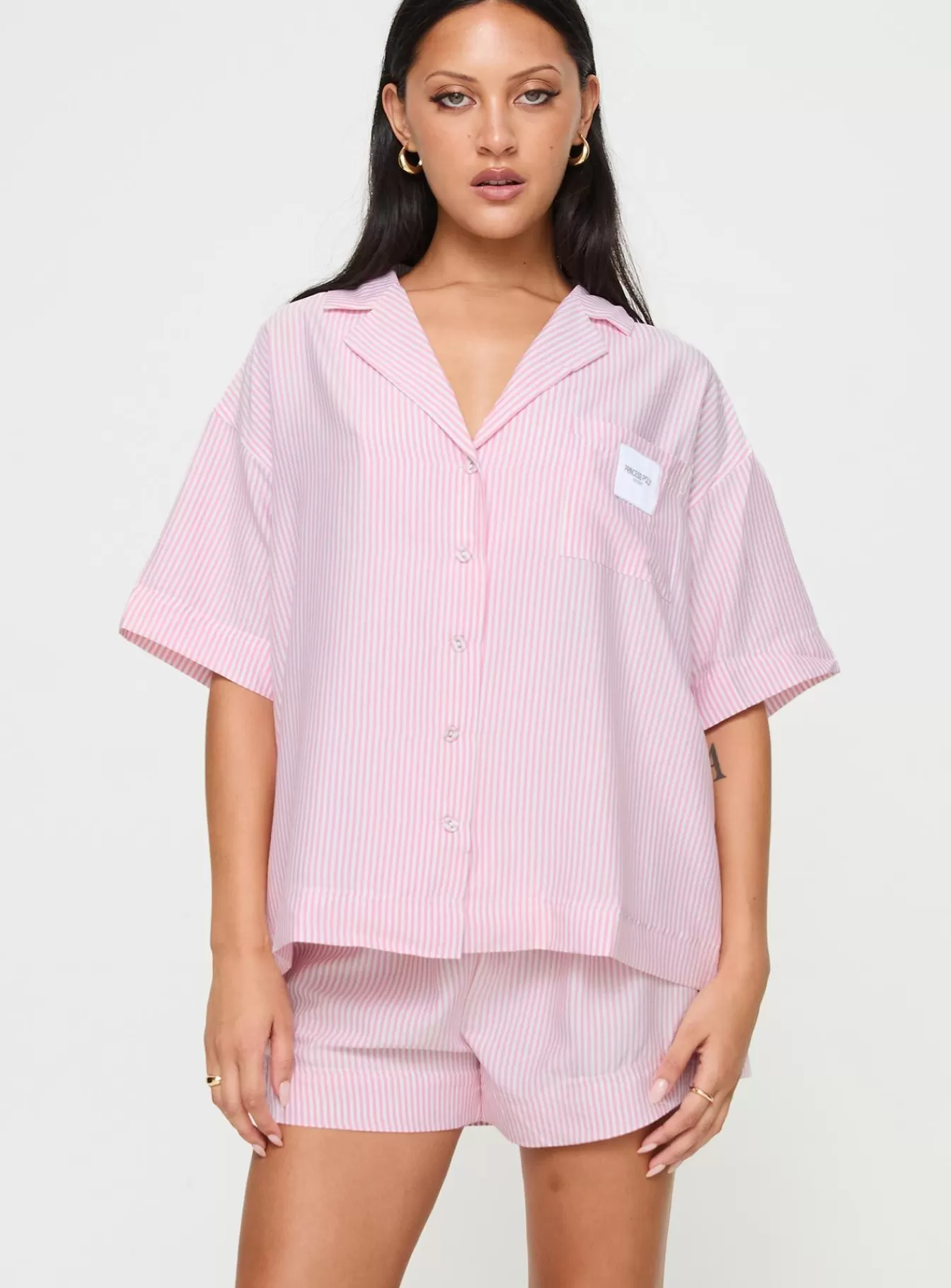 Princess Polly Shirts & Blouses | Early Riser Sleep Shirt Pink Stripe